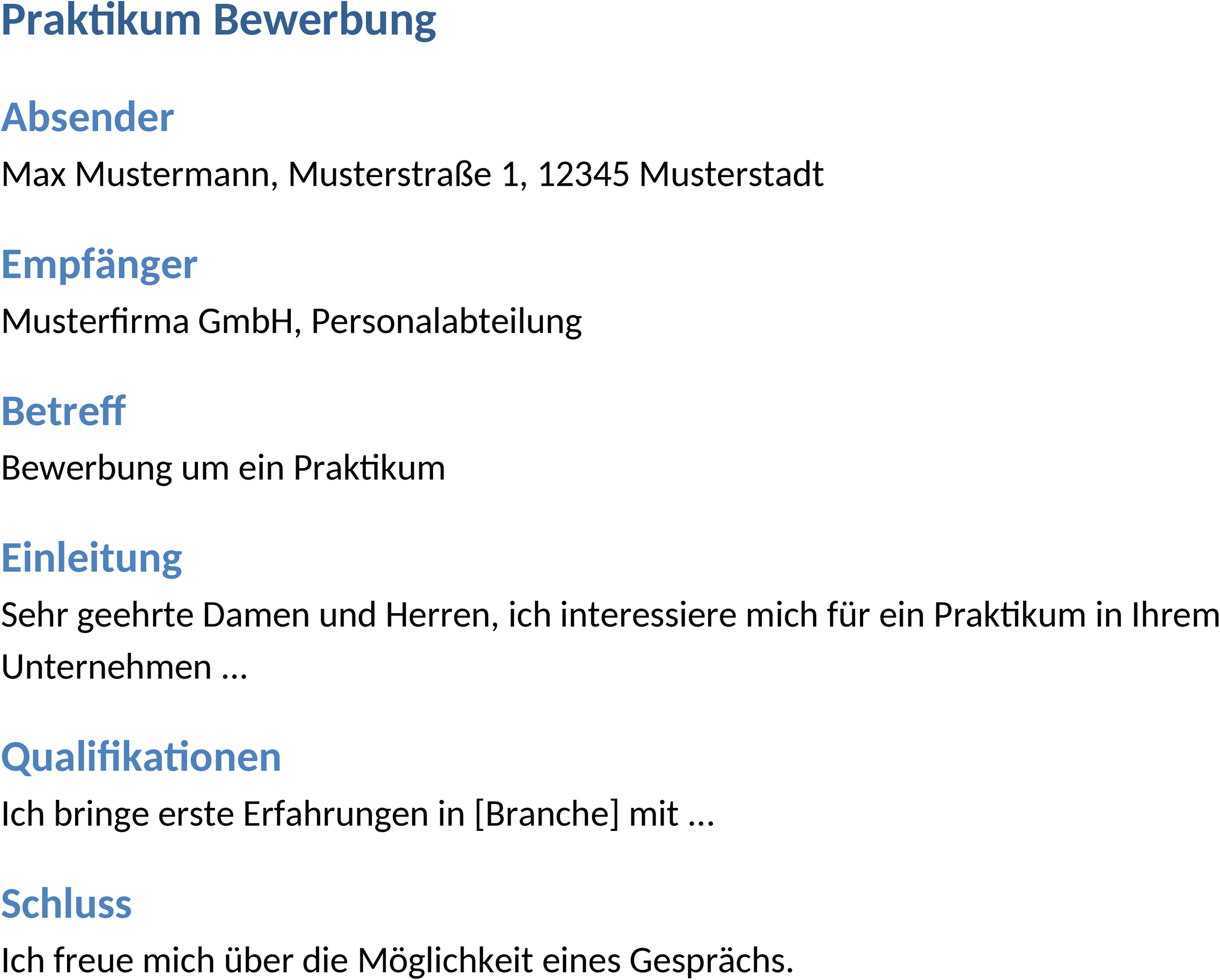 Praktikumsbewerbung Word-Dokument