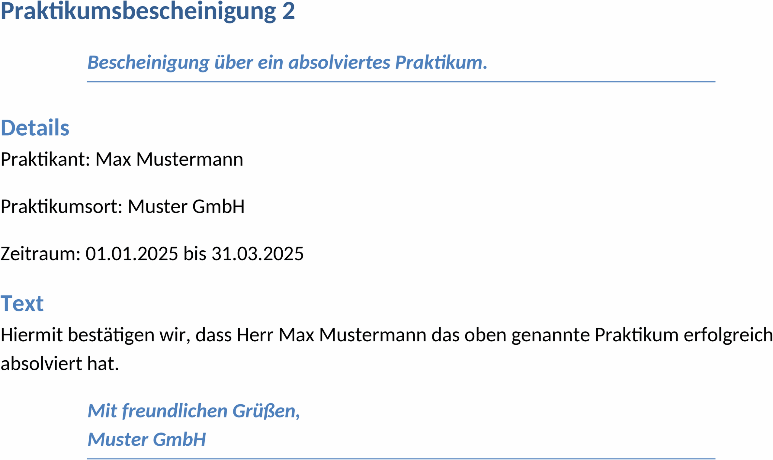 Praktikumsbescheinigung in Word