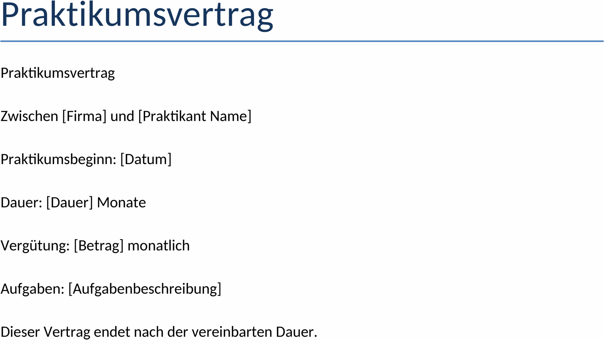 Praktikumsvertrag Word Vorlage