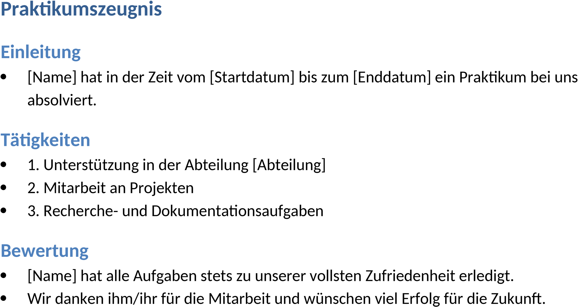 Praktikumszeugnis Word-Vorlage