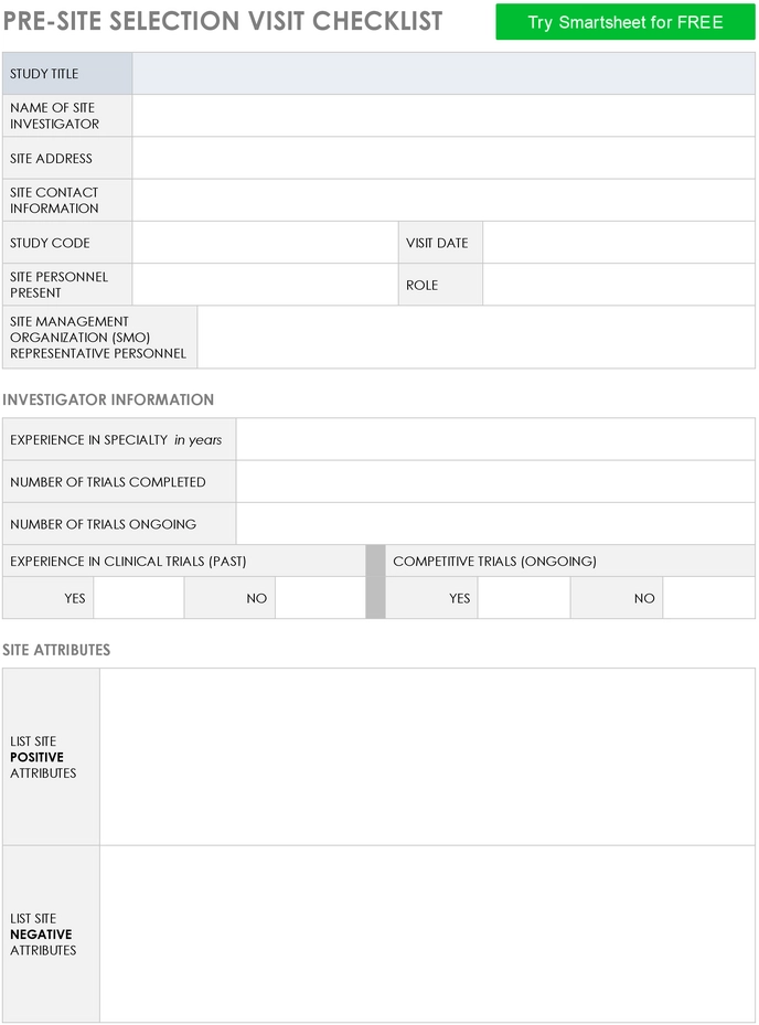 pre-site-selection-visit-checklist-vorlage