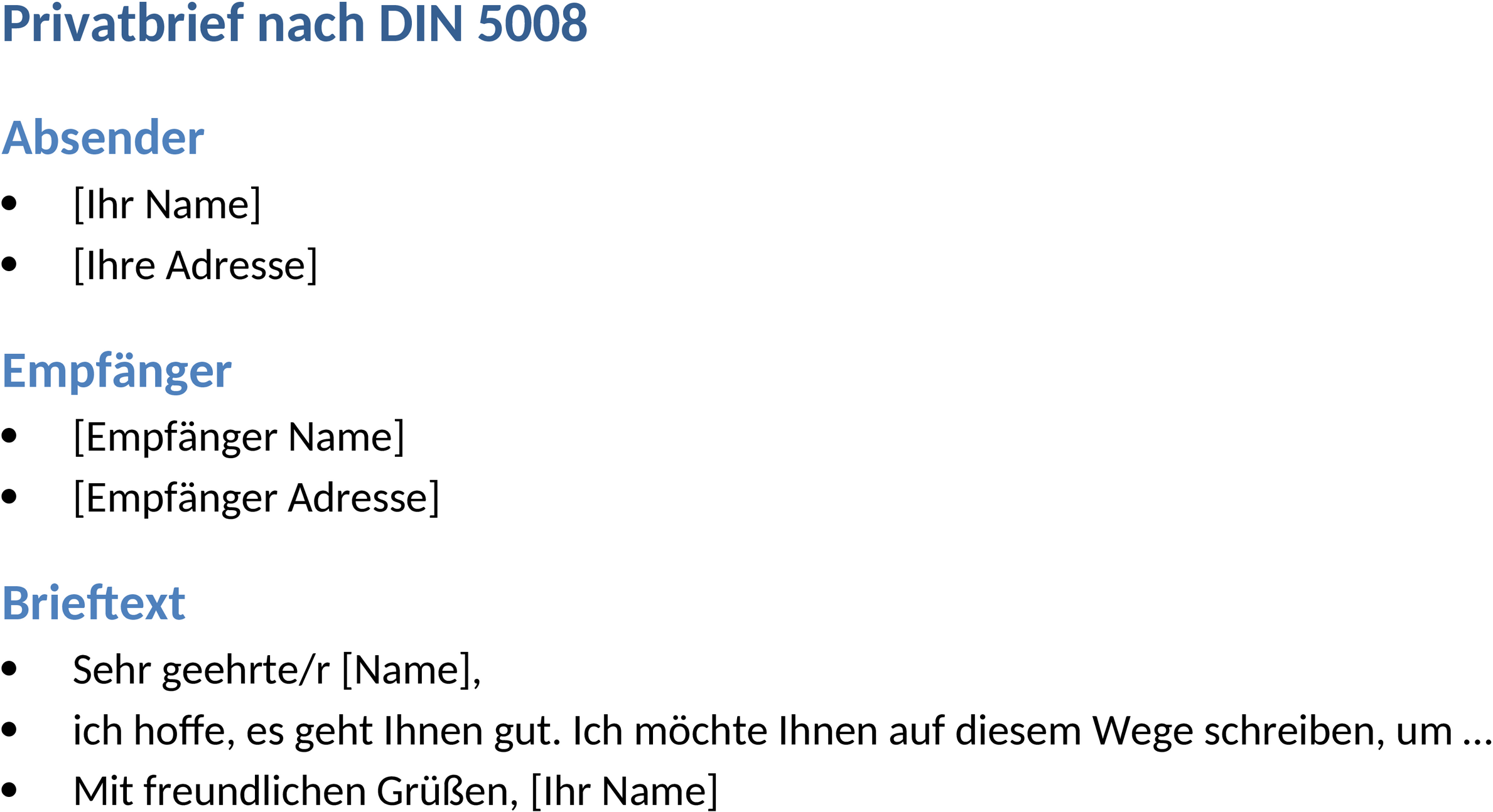 Privatbrief nach DIN 5008 Vorlage