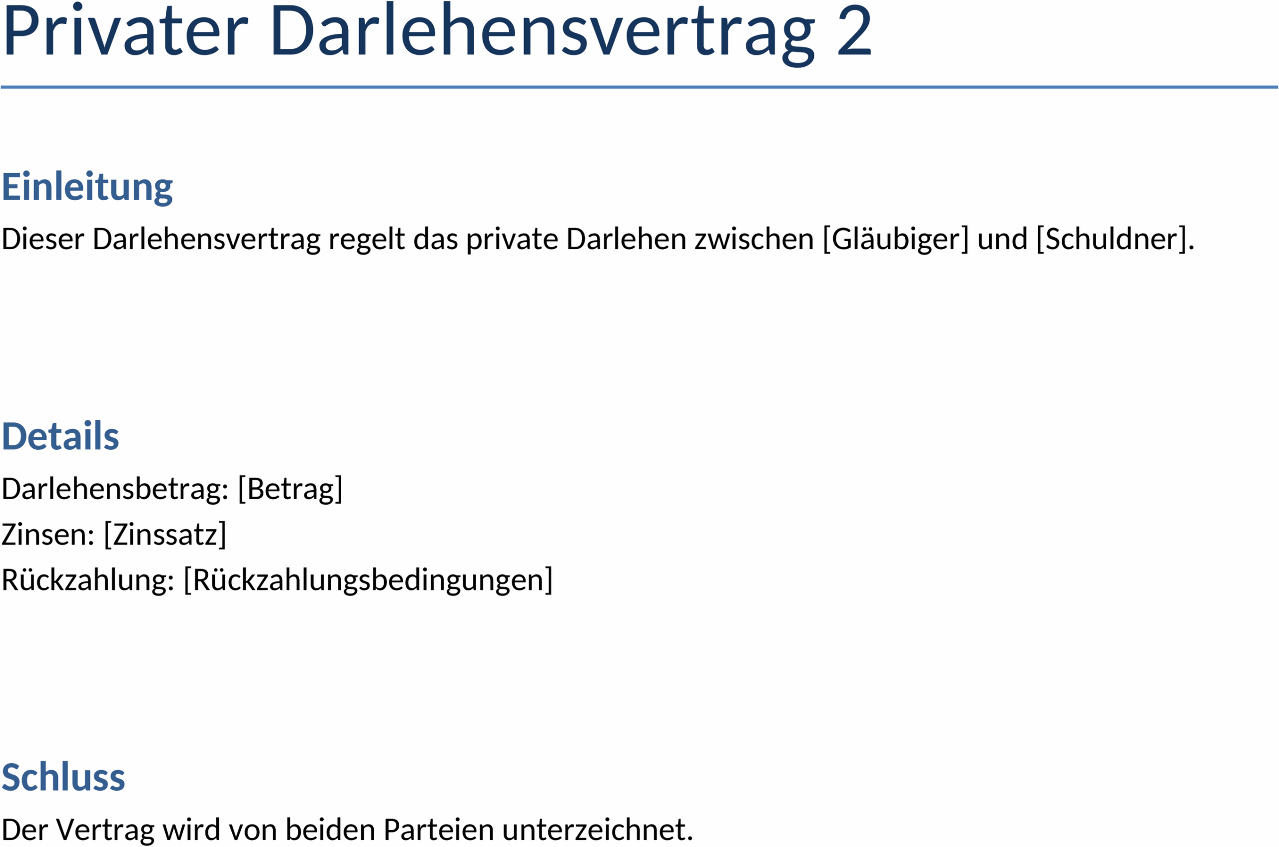 Privater Darlehensvertrag als Word-Vorlage