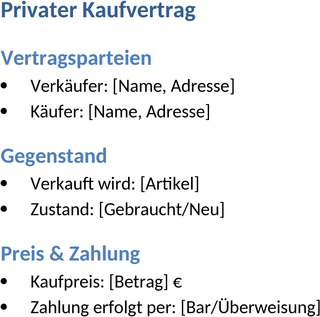 Privater Kaufvertrag als Word-Dokument