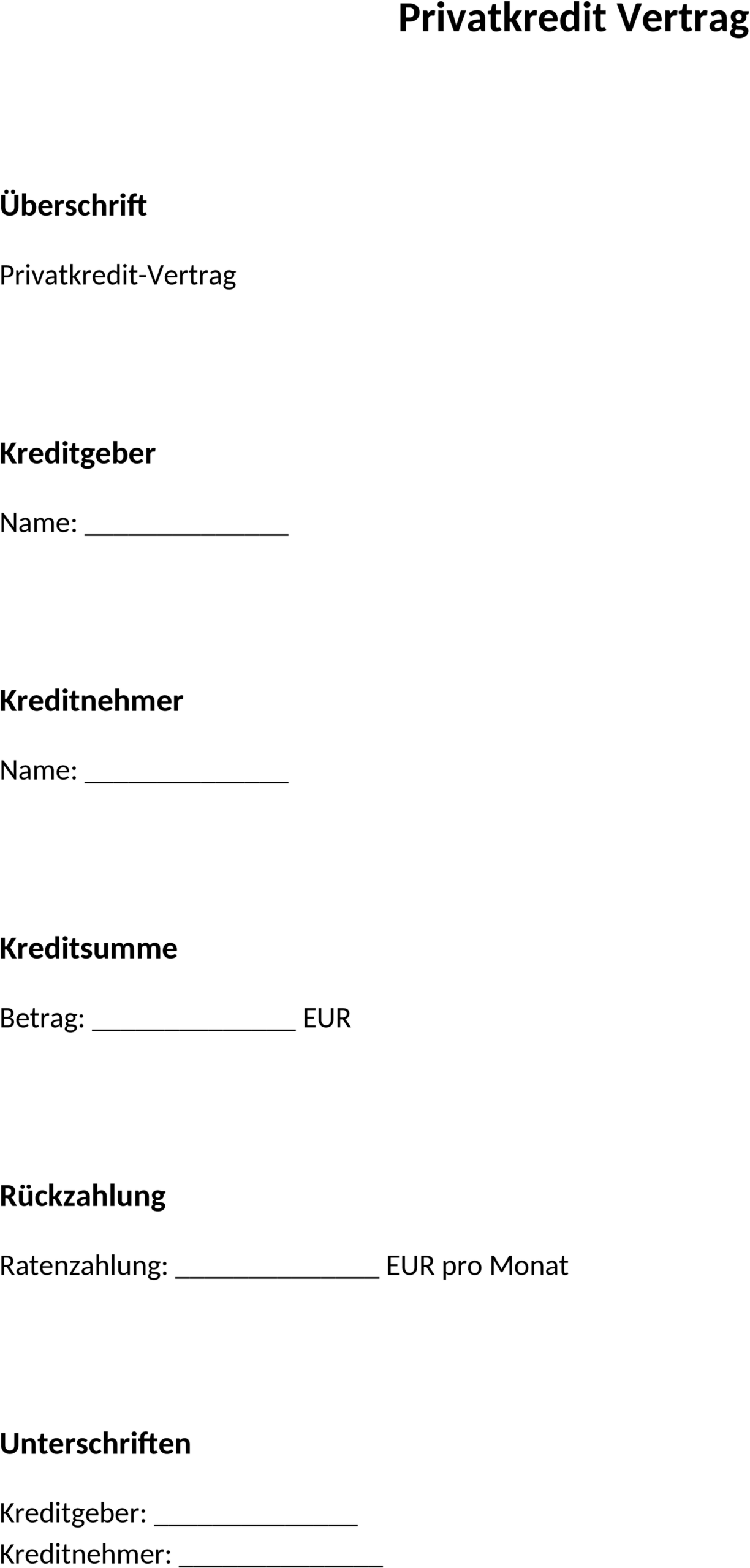 Privatkredit Vertrag - Word Datei