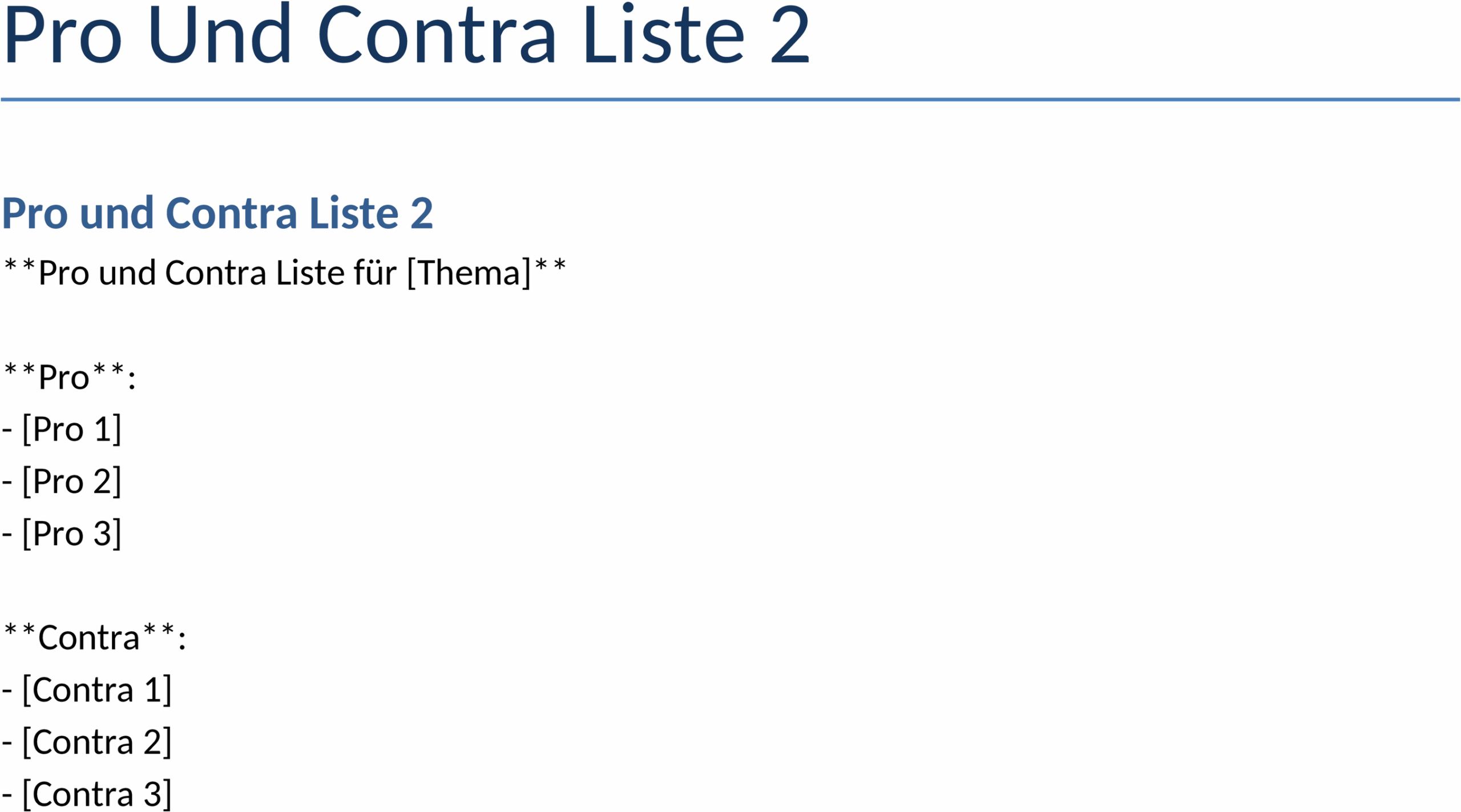 Word-Vorlage: Pro-und-Contra-Liste