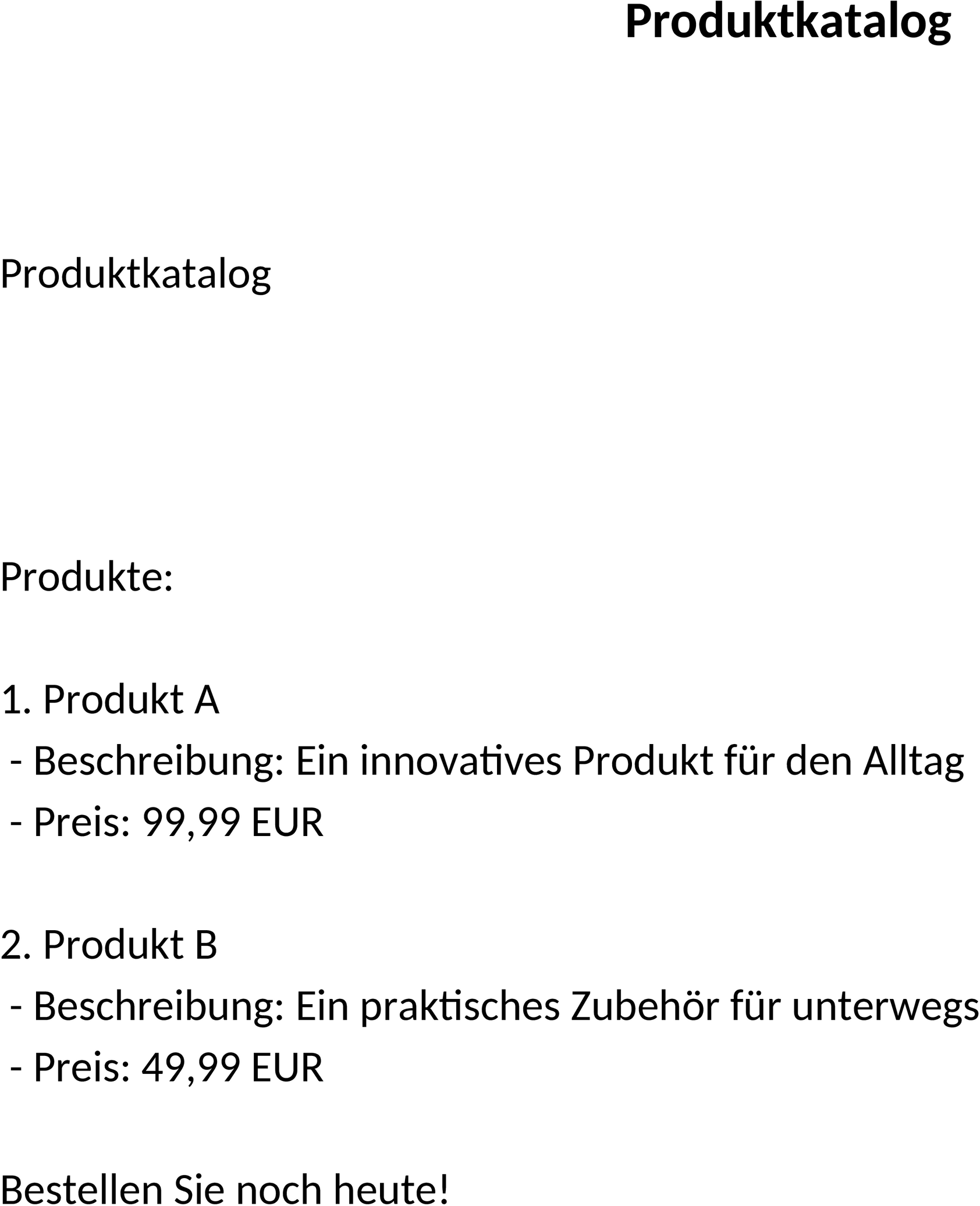 Produktkatalog als Word-Datei