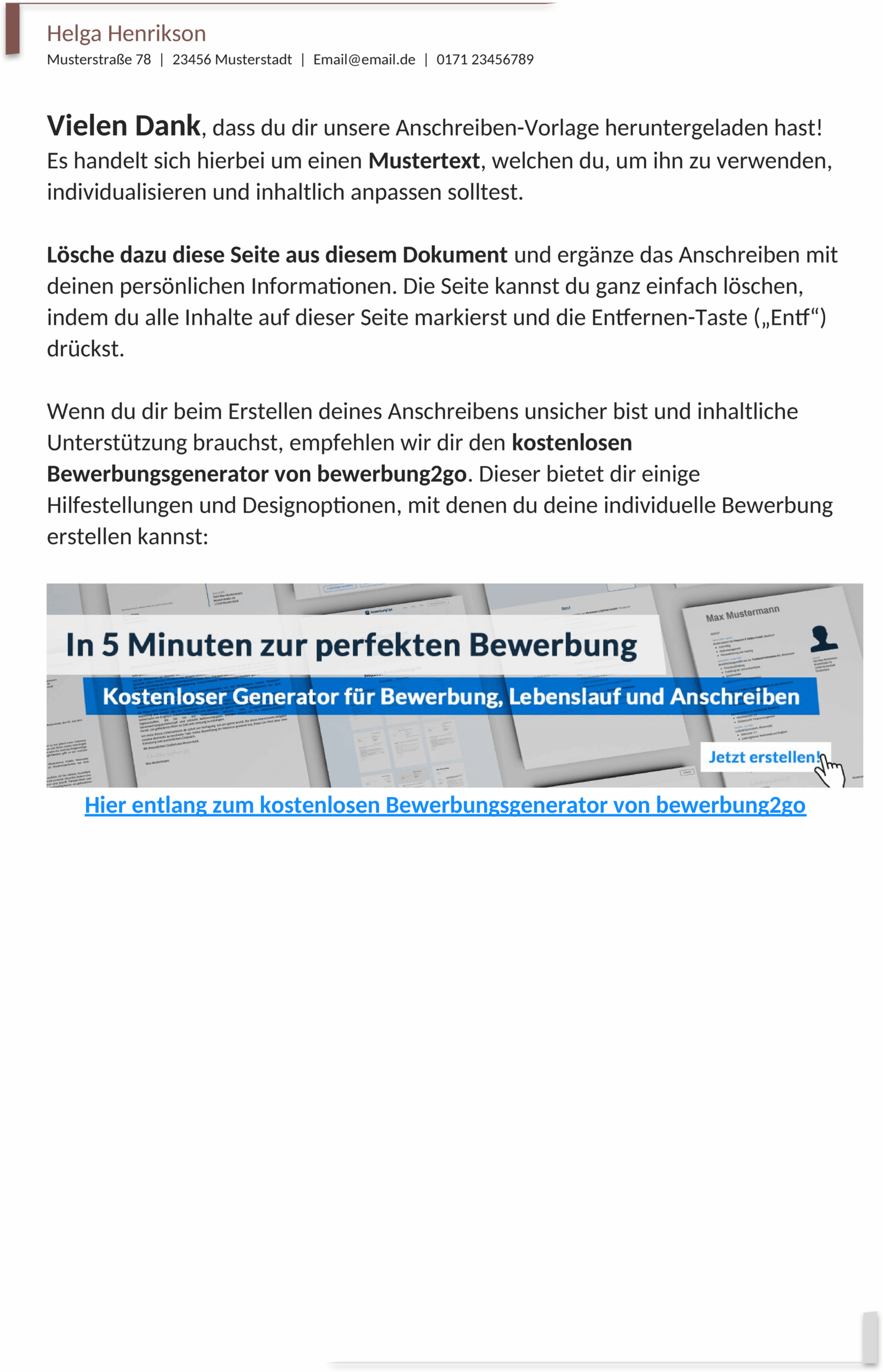 Professionelle Word-Vorlage für Bewerbungsschreiben