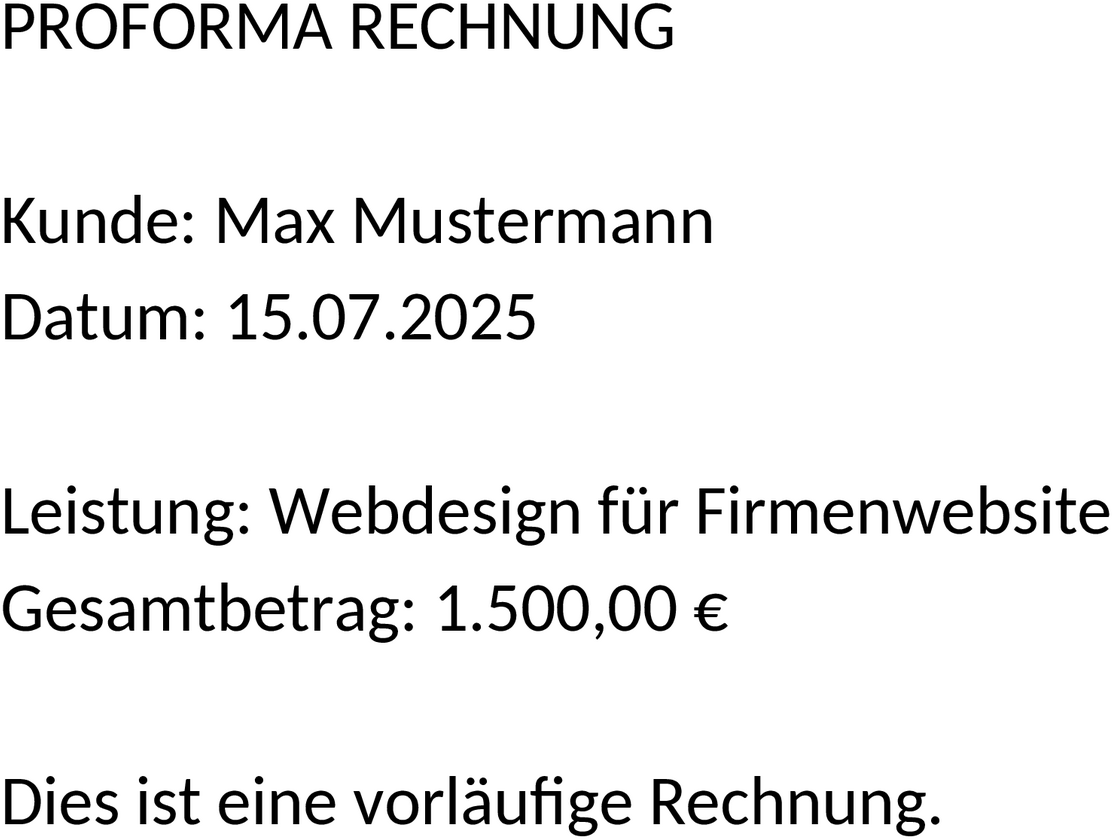 Proforma-Rechnung Word Dokument