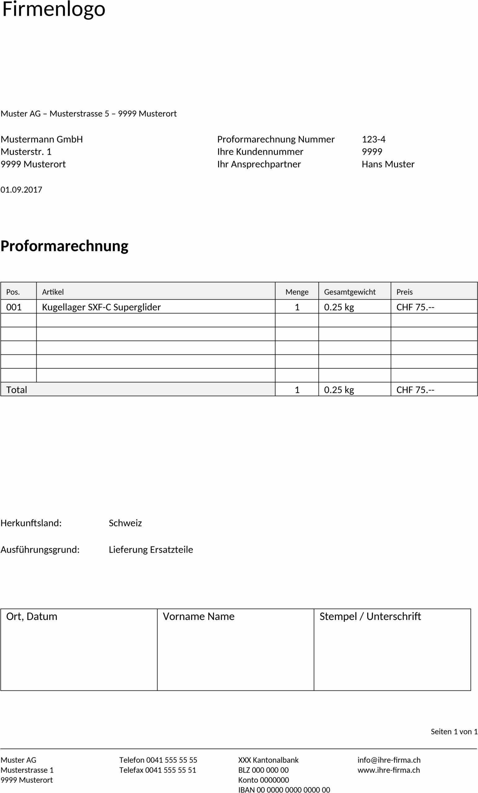 Proformarechnung Word Vorlage