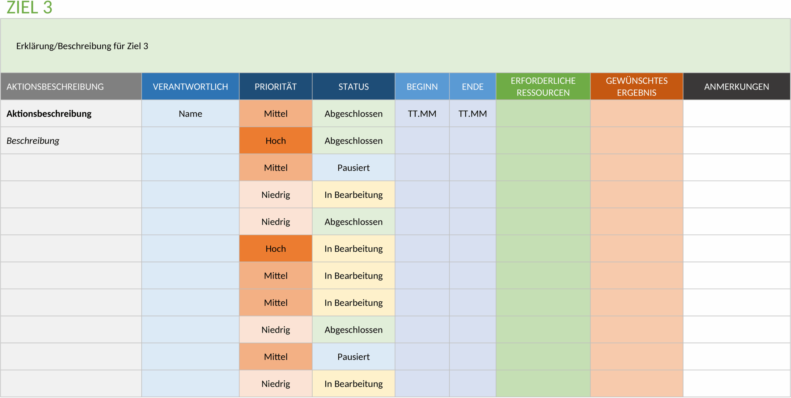 Word-Vorlage Projekt-Aktionsplan