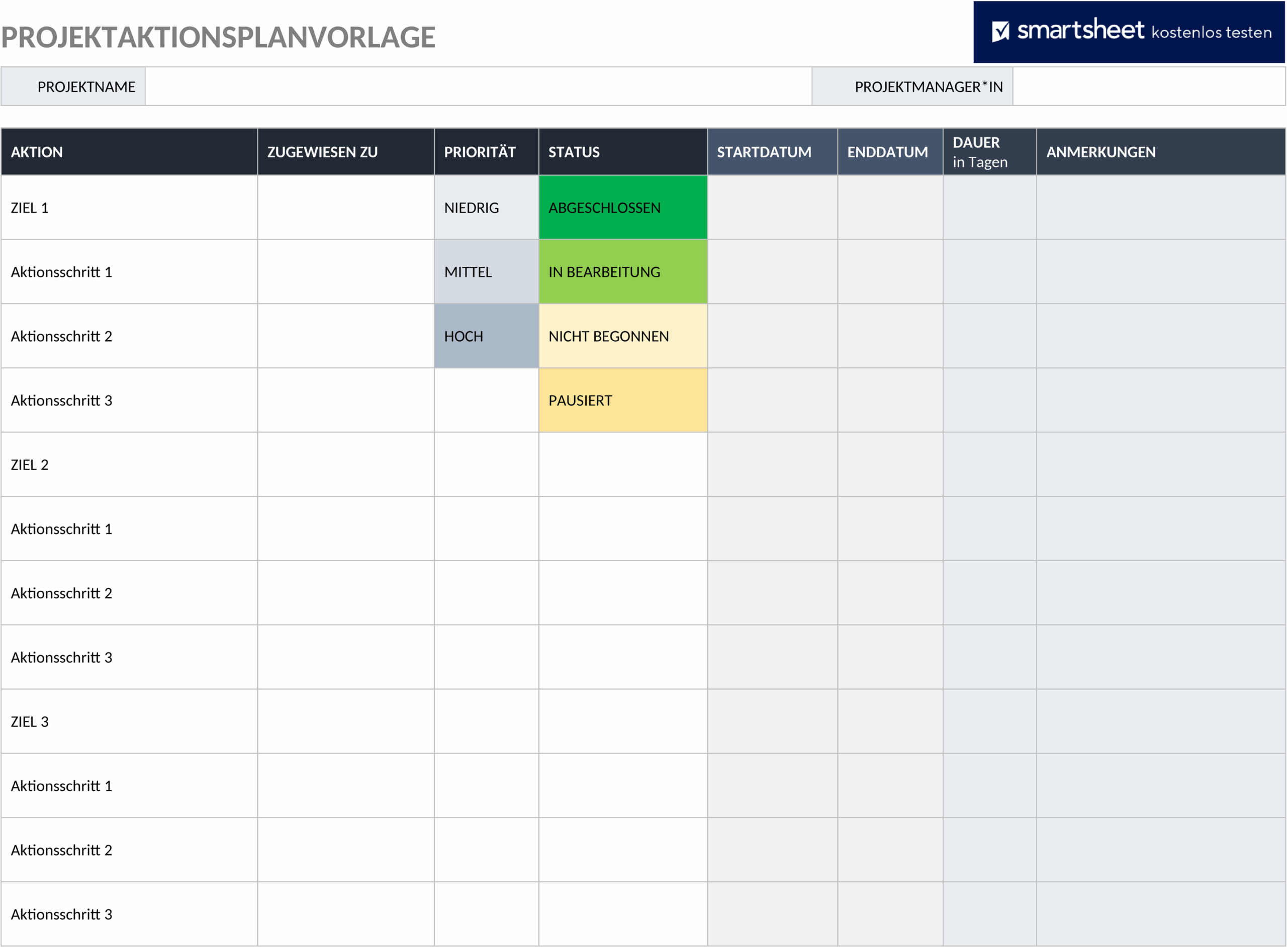 Word-Vorlage: Projekt-Aktionsplan