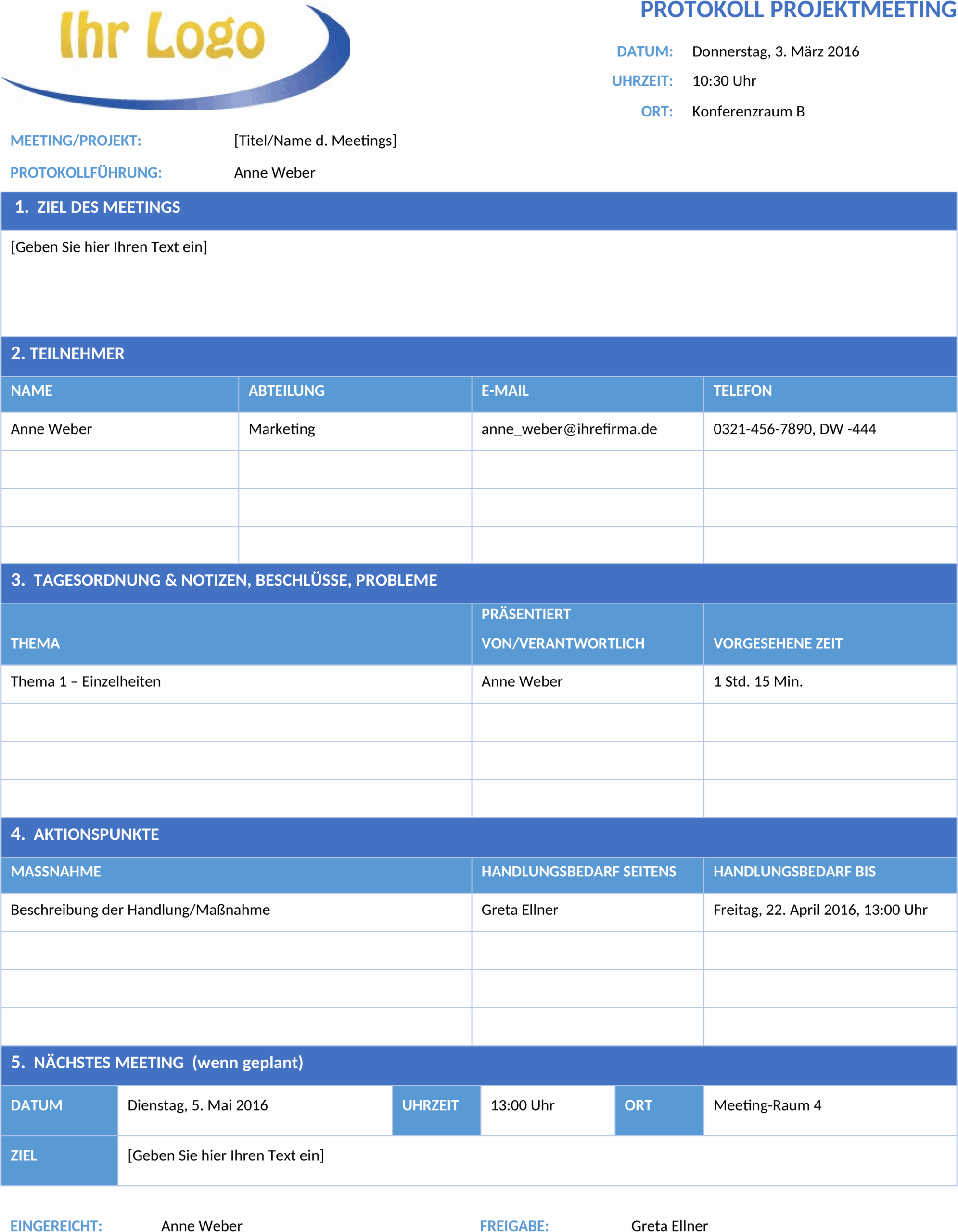 Projekt-Meeting-Minuten-Vorlage im Word-Format
