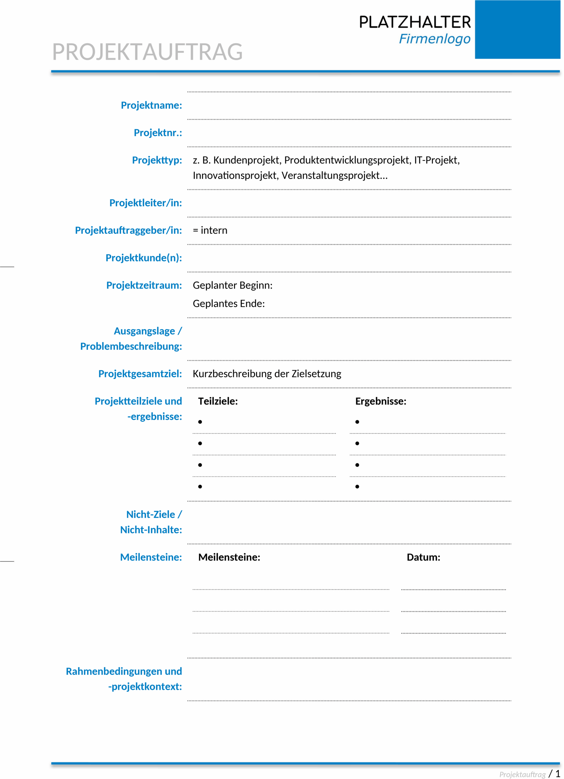 Projektauftrag Word-Vorlage