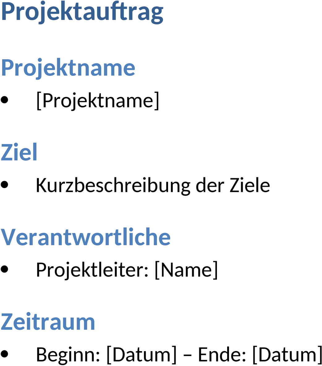Projektauftrag im Word-Format für effektive Projektplanung