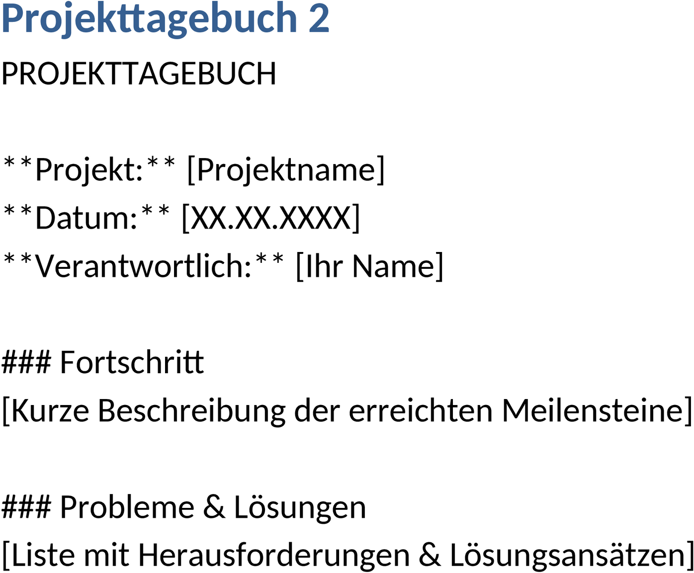 Projekttagebuch Word Vorlage
