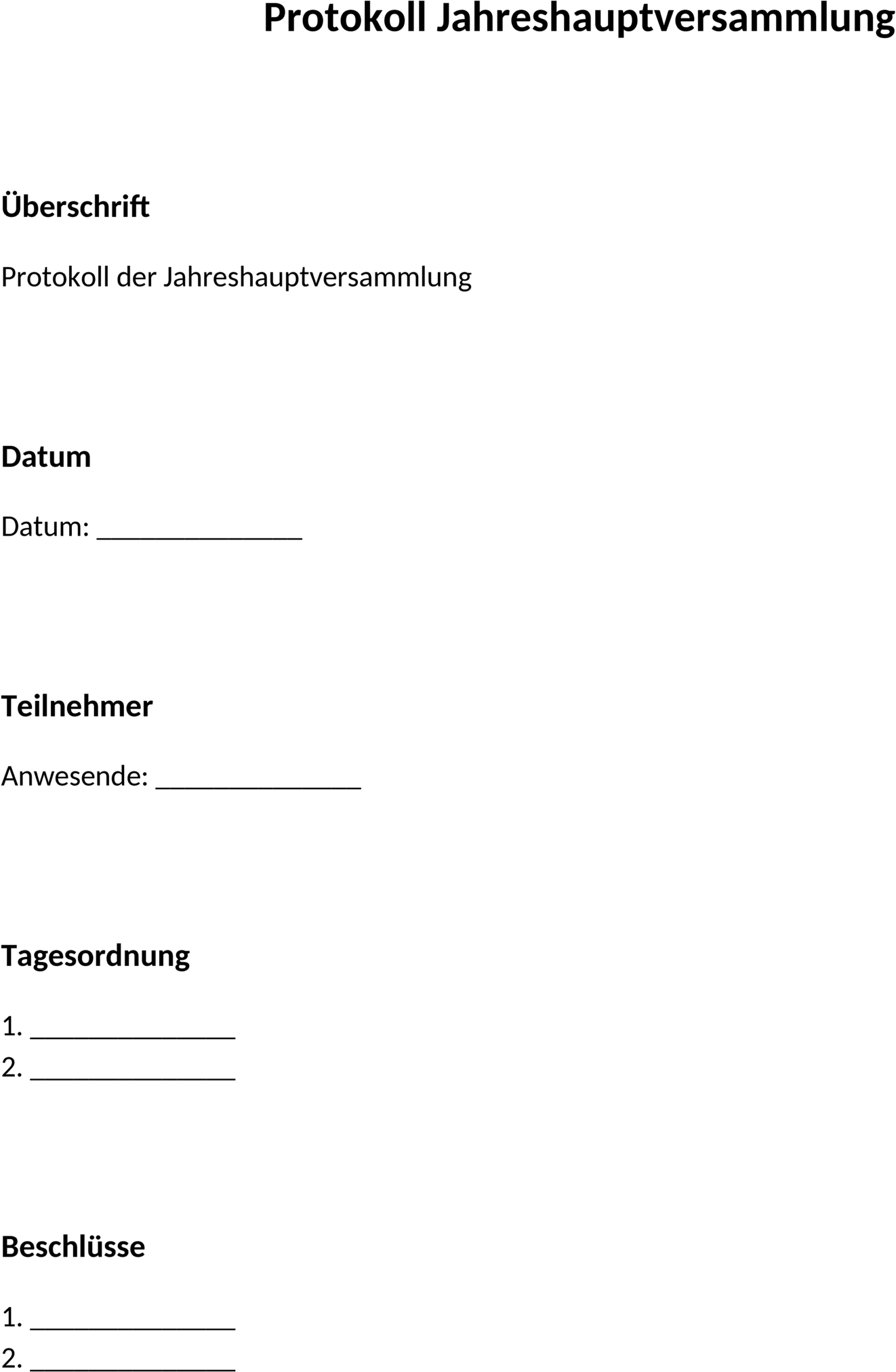 Protokoll für Jahreshauptversammlungen (Word)