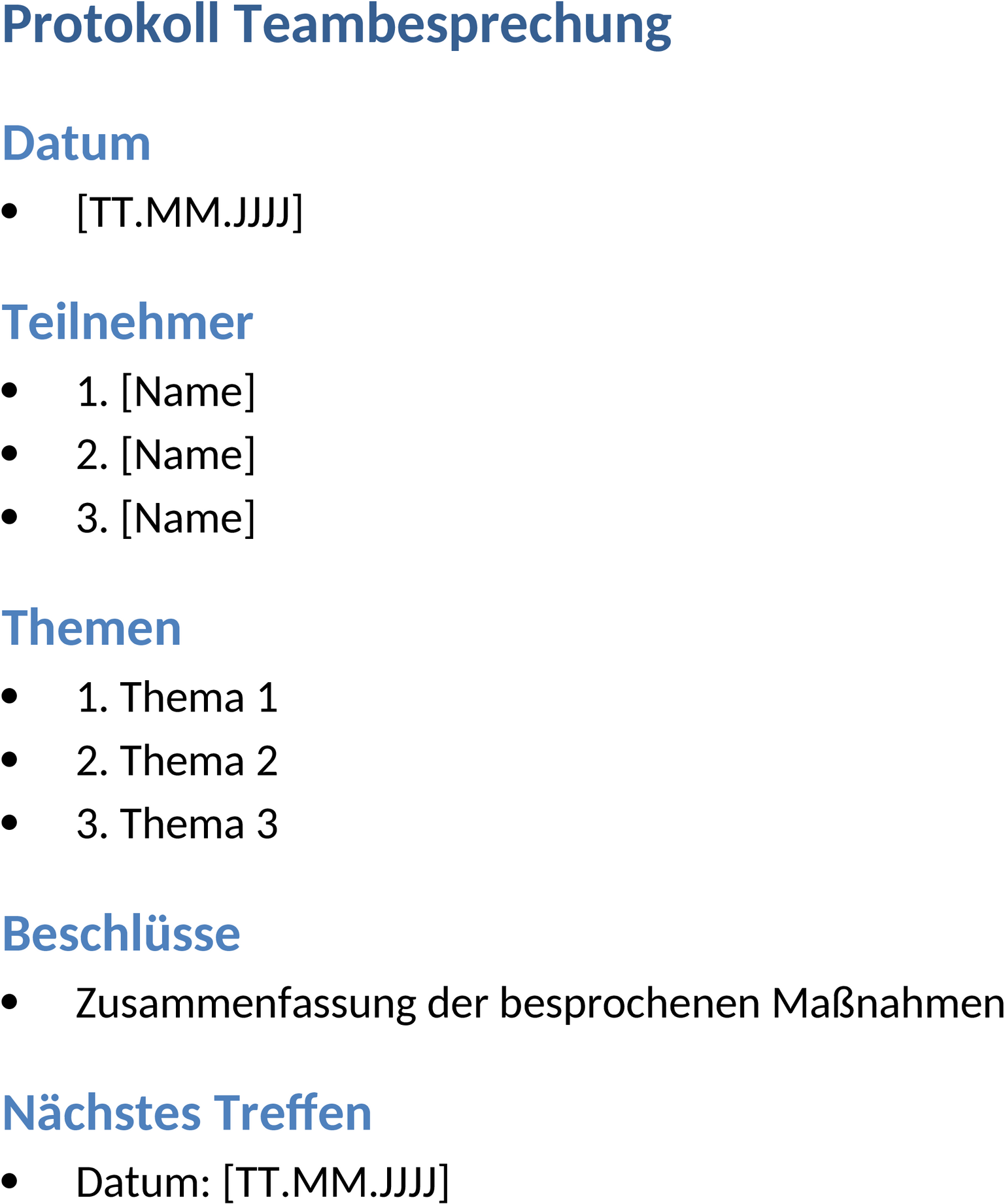 Protokoll für Teambesprechungen im .docx-Format