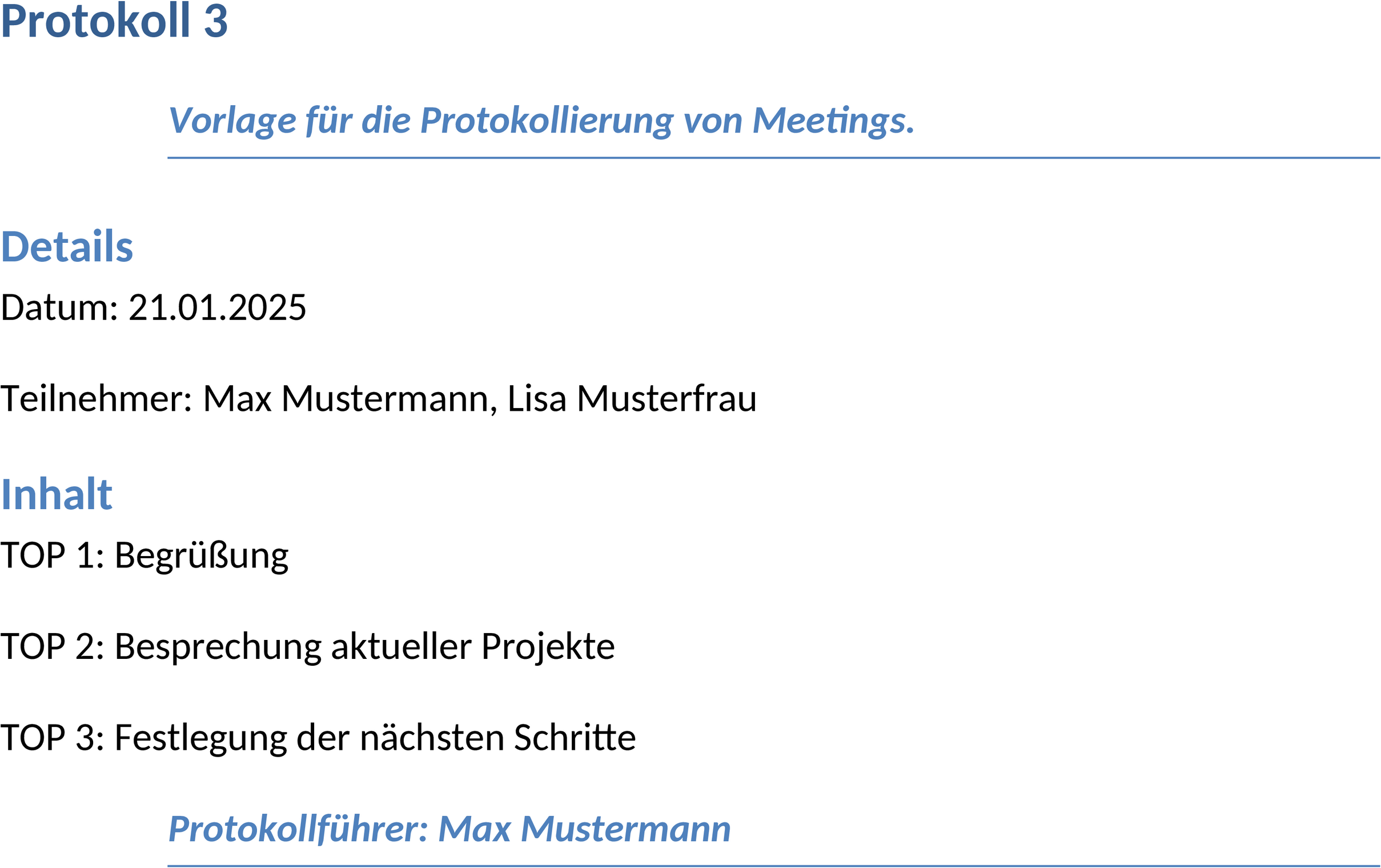 Protokollvorlage für Meetings im Word-Format