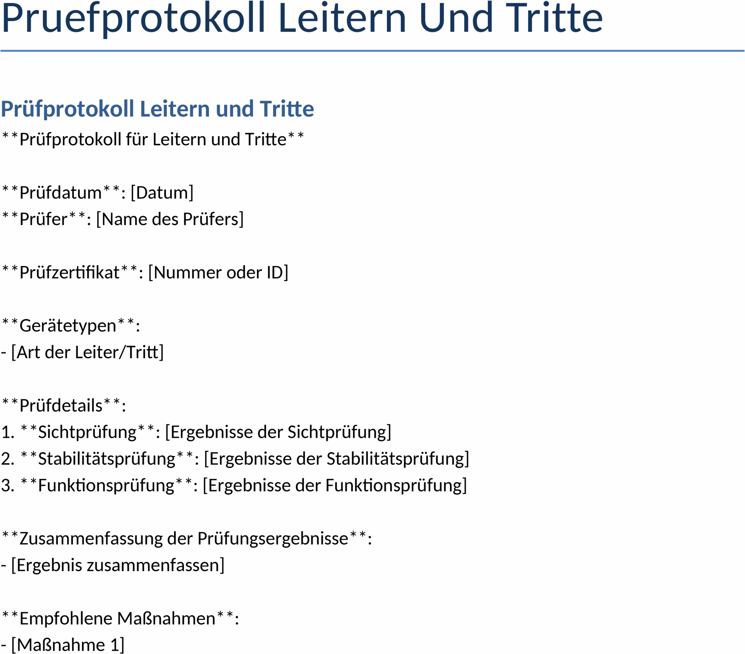 Prüfprotokoll für Leitern und Tritte