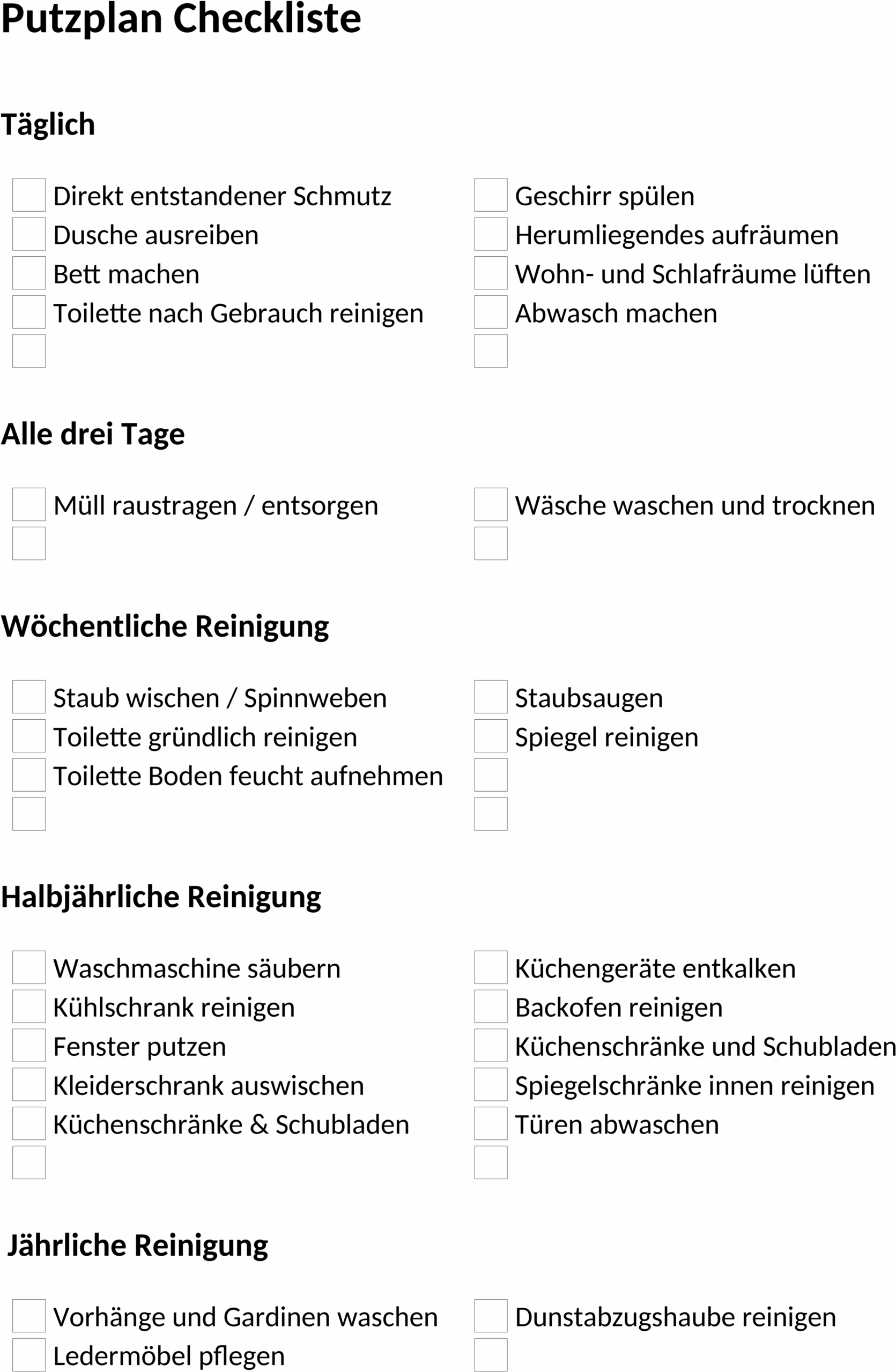 Putzplan-Checkliste als Word-Datei