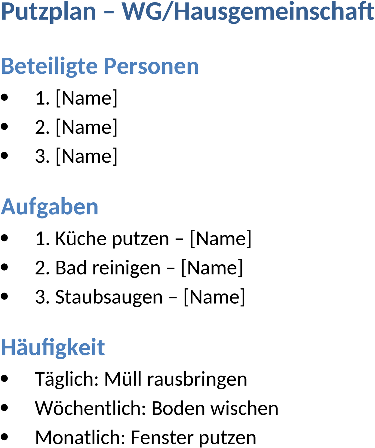 Putzplan im Word-Format