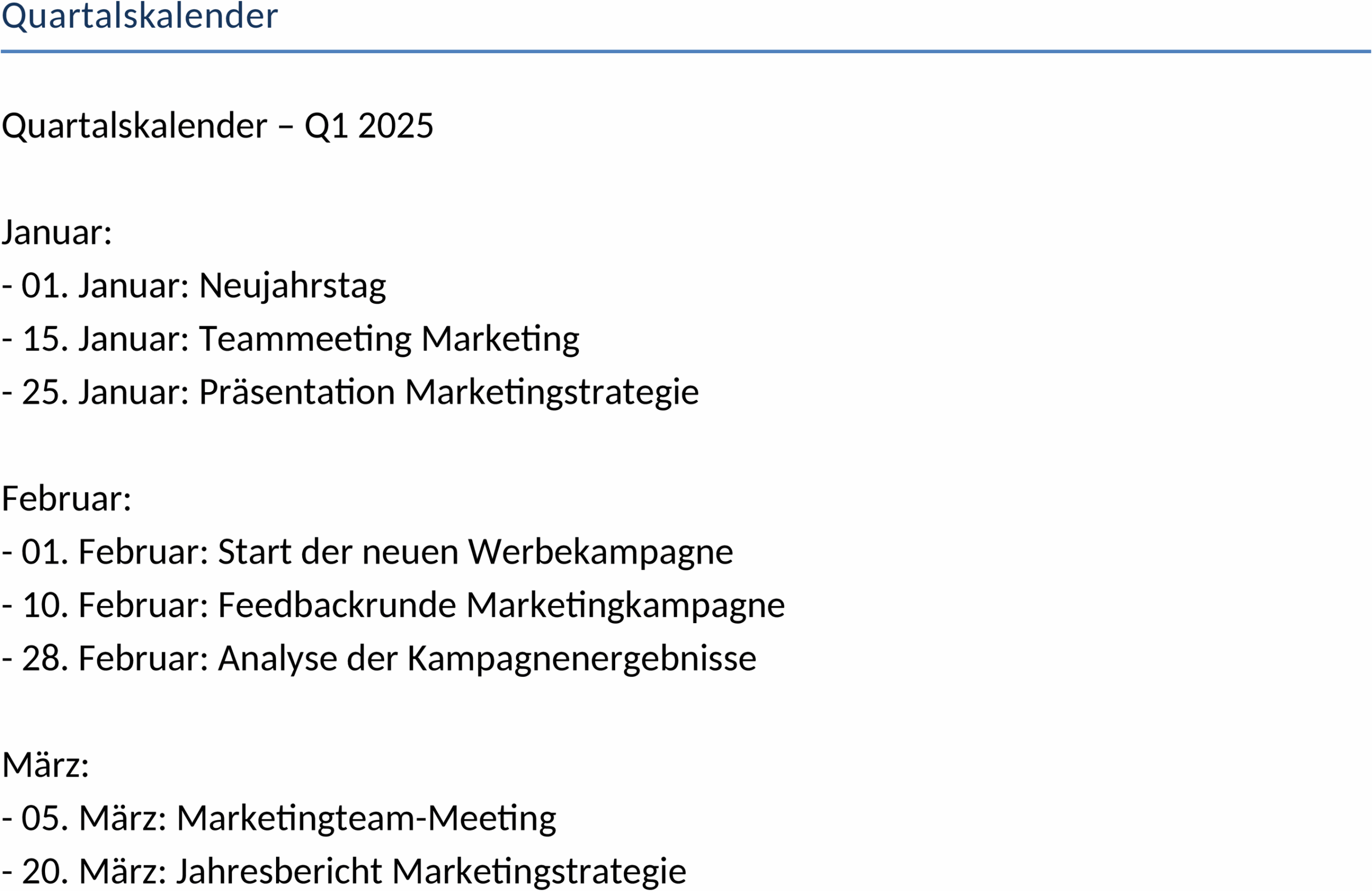 Quartalskalender Word-Vorlage
