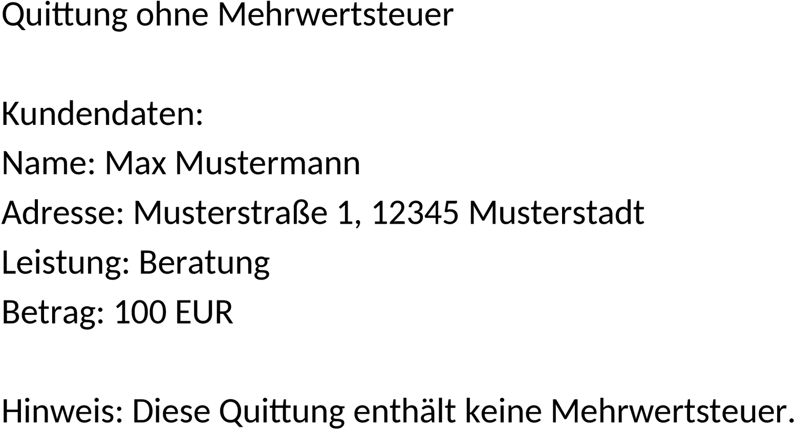 Quittung ohne Mehrwertsteuer Word Vorlage