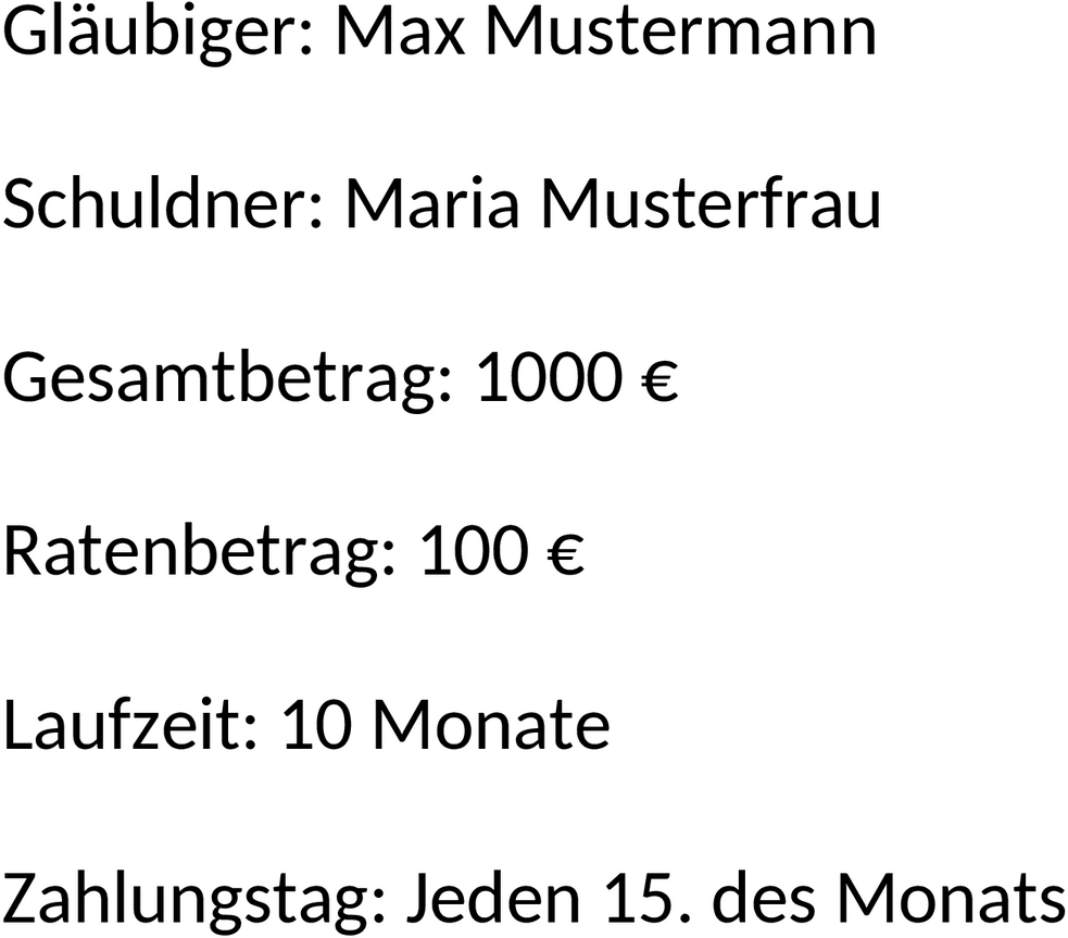 Word-Vorlage Ratenzahlungsvereinbarung Privat