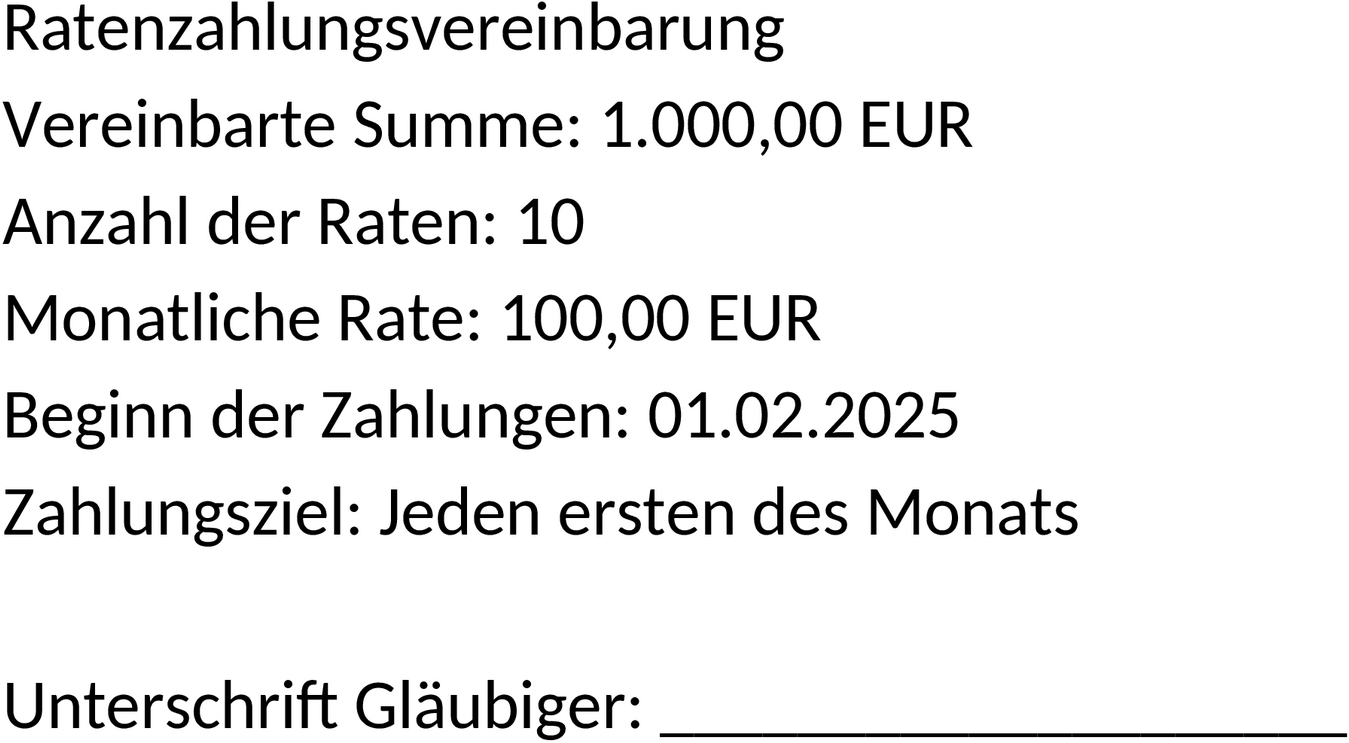 Ratenzahlungsvereinbarung Vorlage im Word-Format