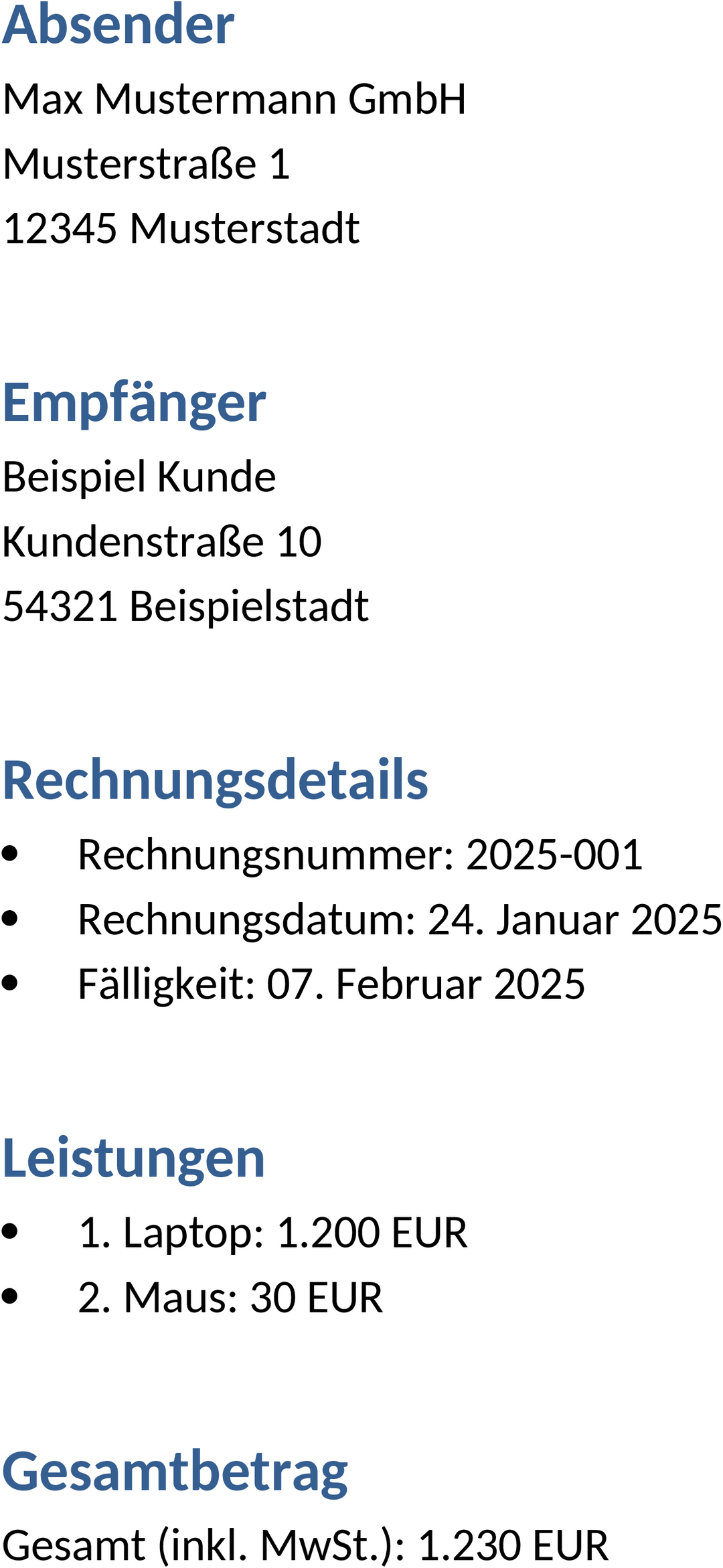 Rechnung Schreiben Word Vorlage
