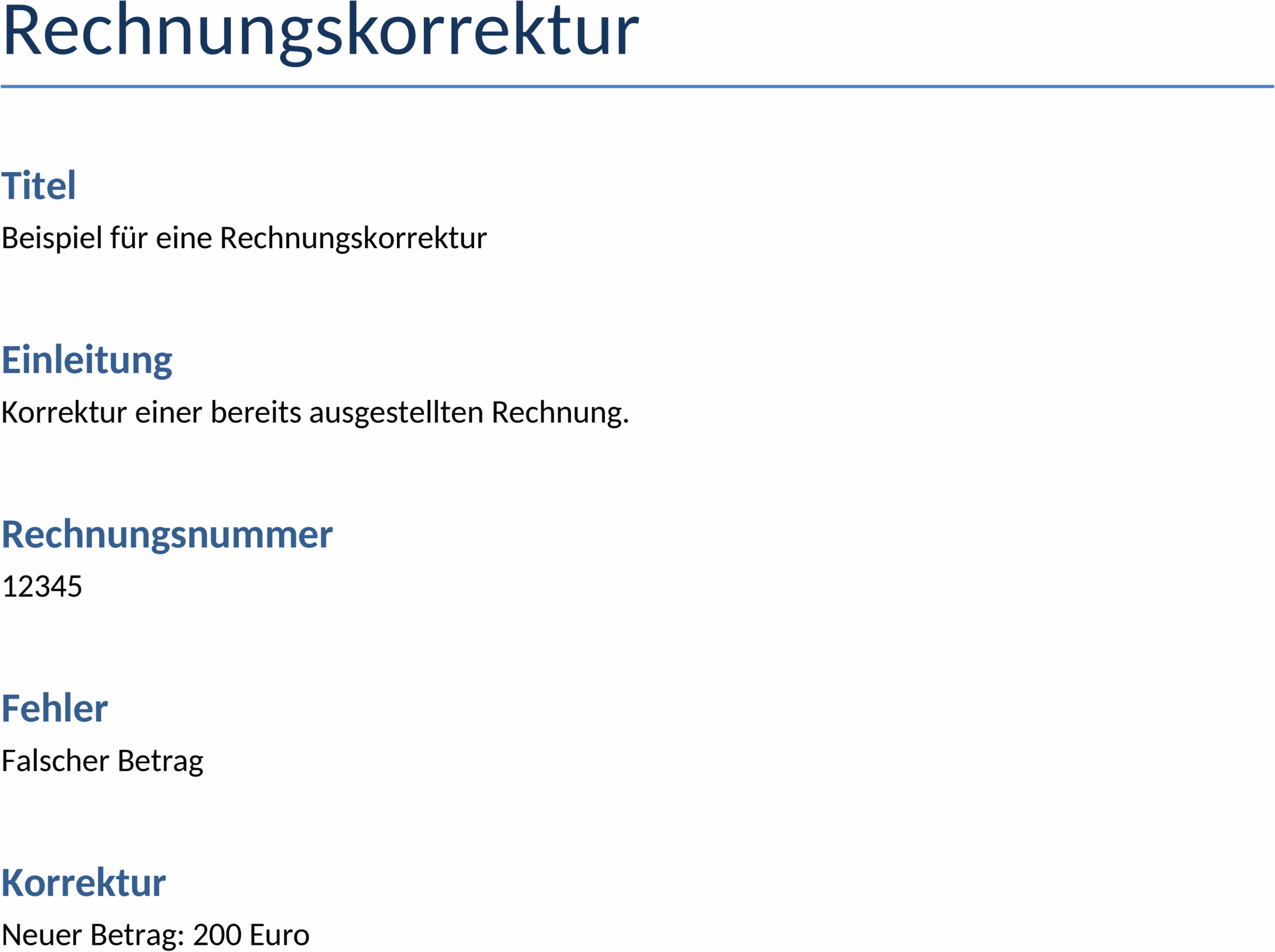 Rechnungskorrektur Word-Dokument