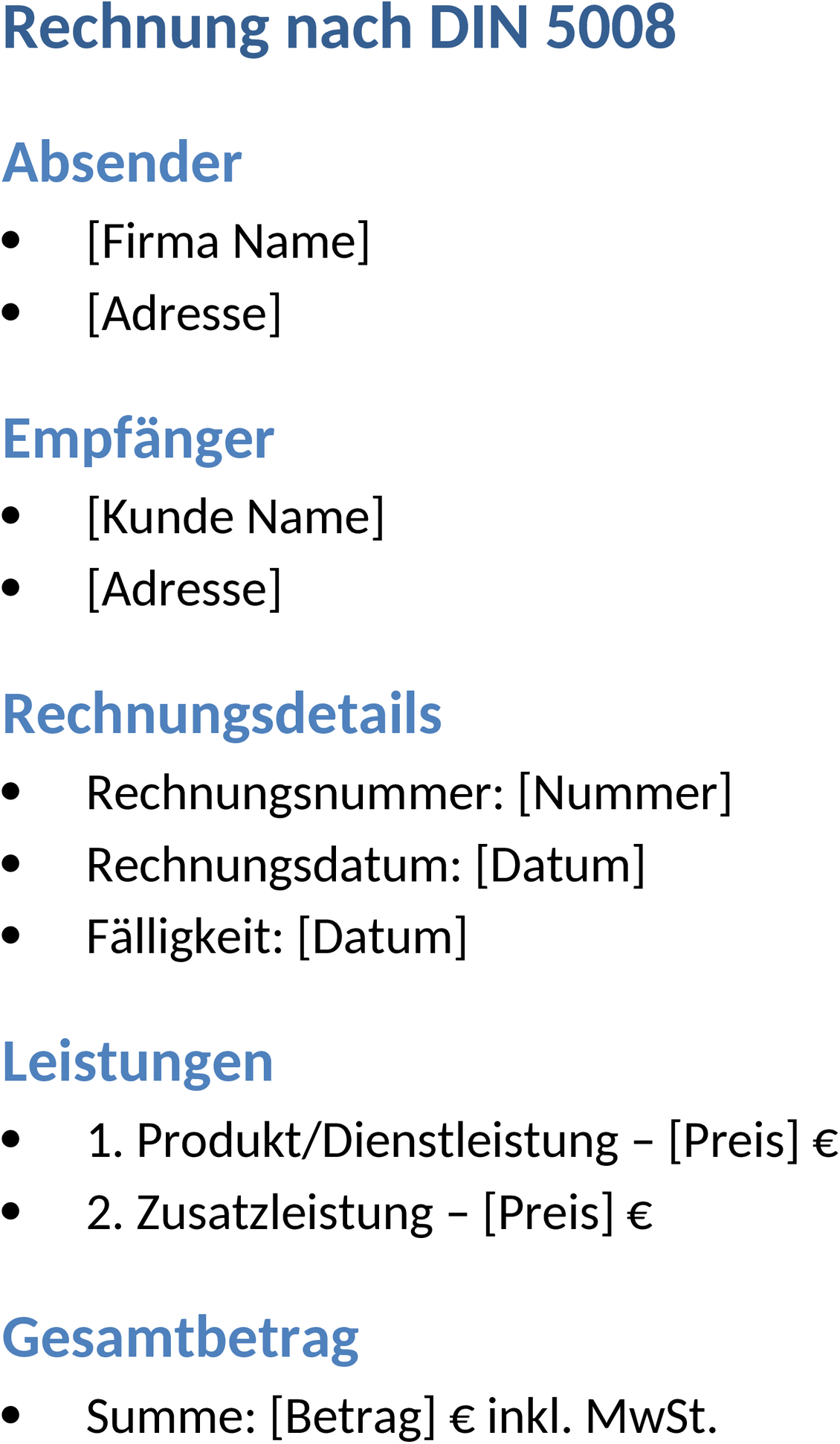Rechnungsvorlage im DOCX-Format nach DIN 5008