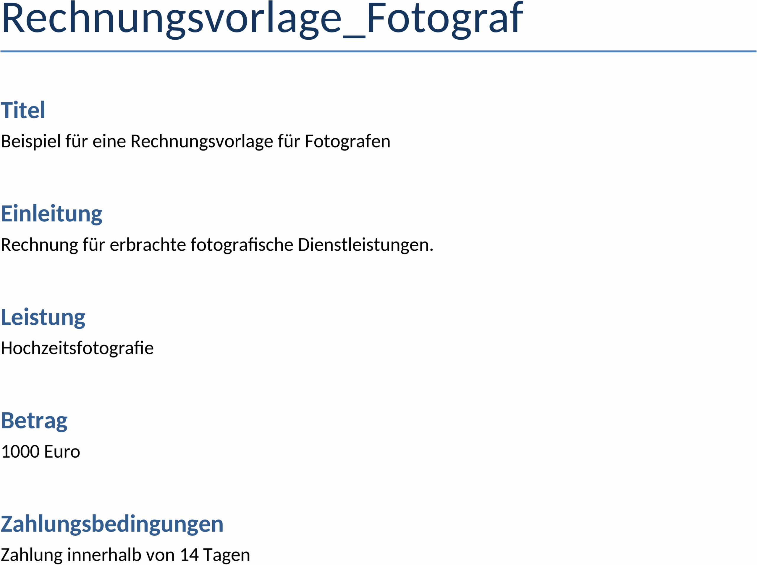 Rechnungsvorlage für Fotografen
