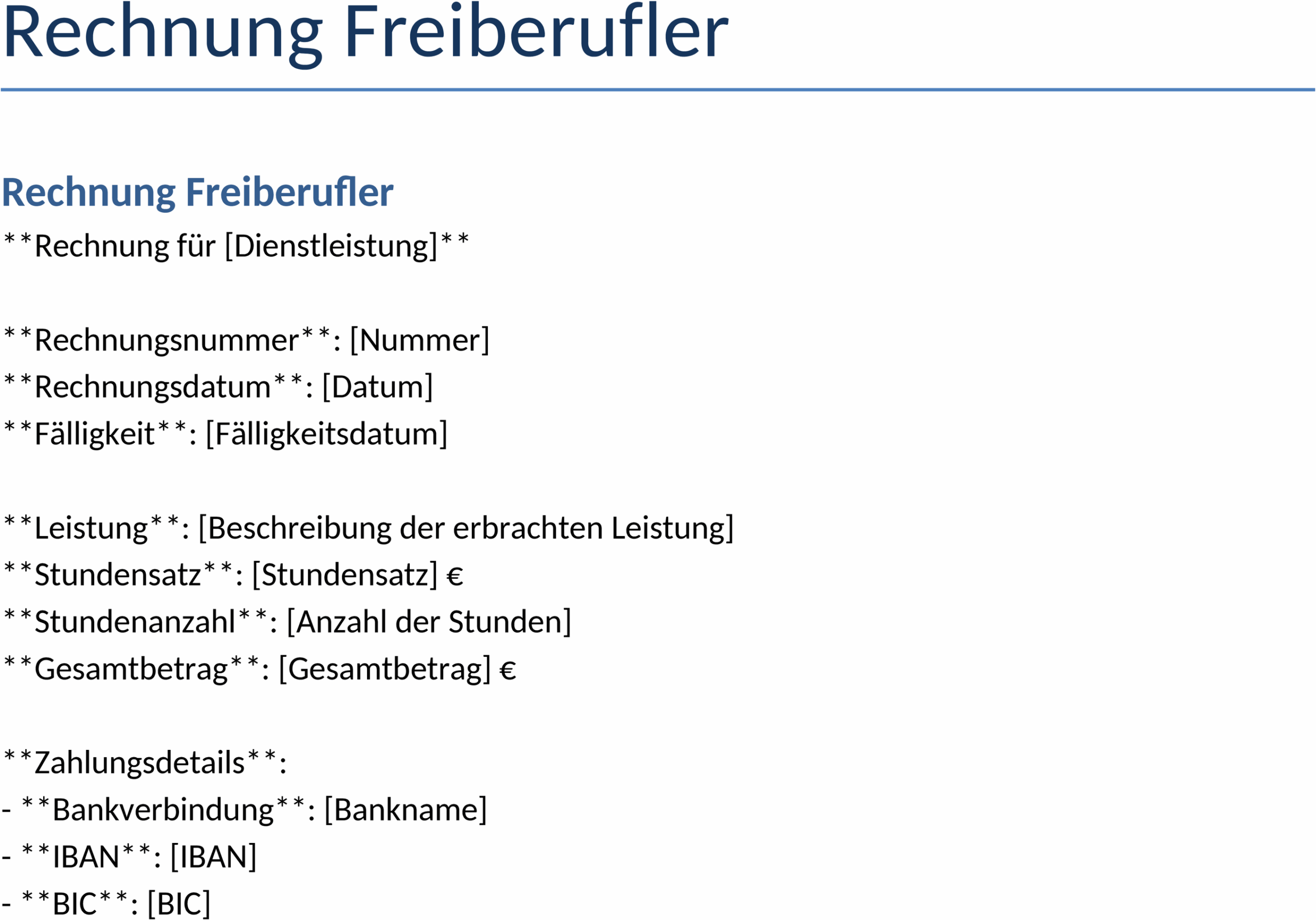 Rechnungsvorlage für Freiberufler im Word-Format