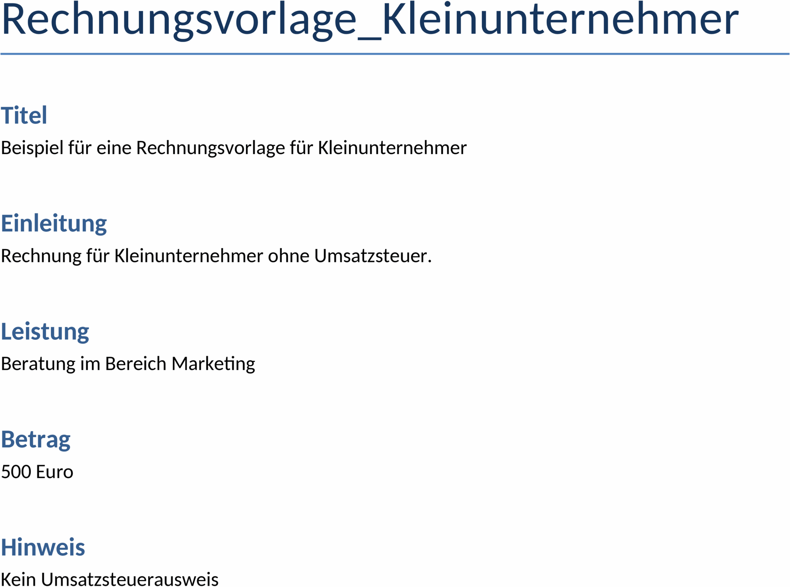 Rechnungsvorlage für Kleinunternehmer