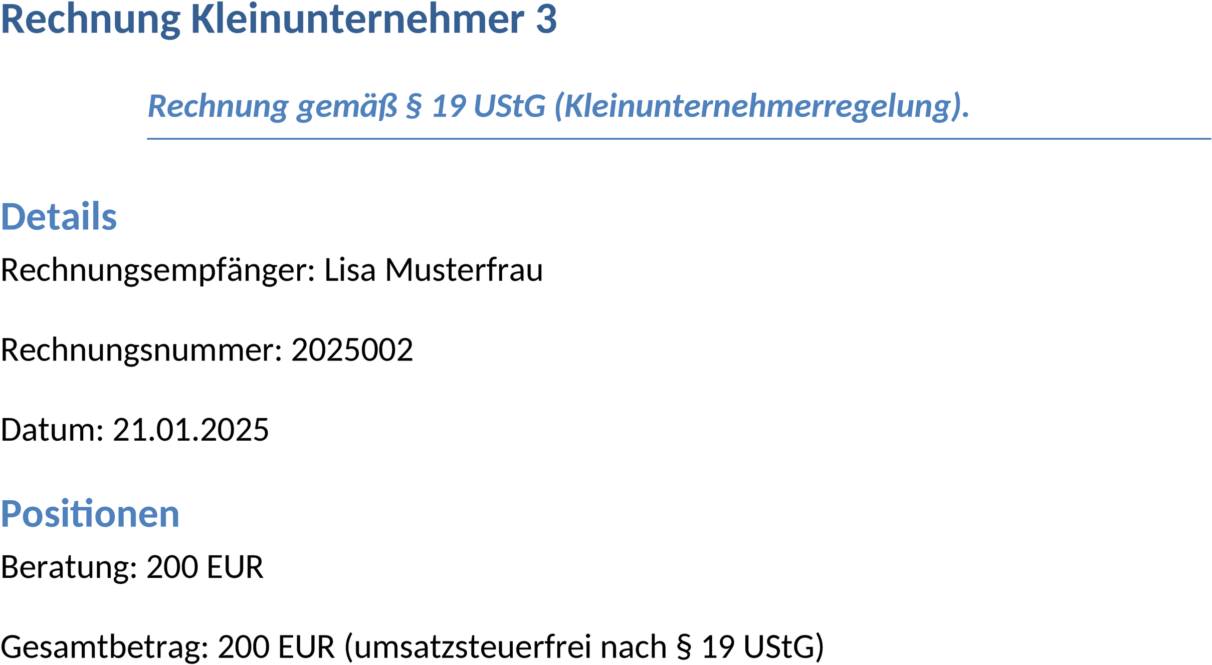 Rechnungsvorlage für Kleinunternehmer in Word