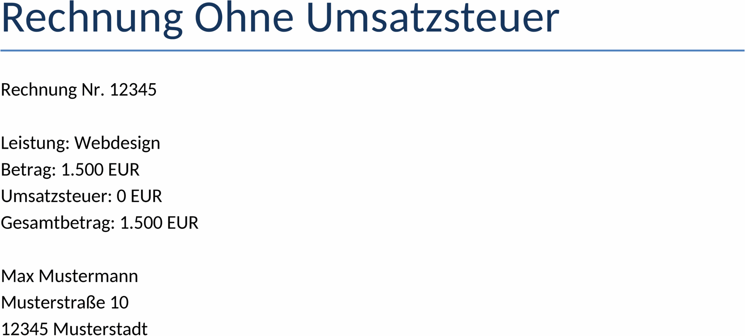 Rechnungsvorlage ohne Umsatzsteuer für Word