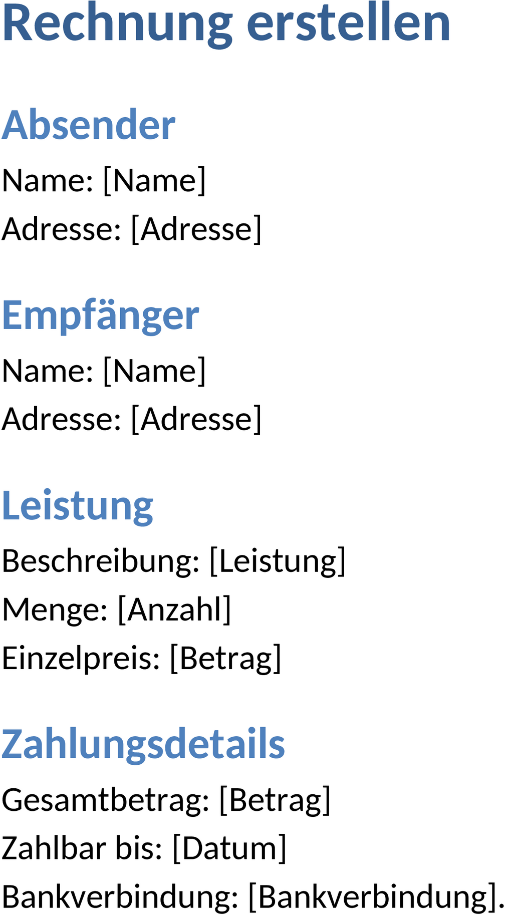 Rechnungsvorlage in Word