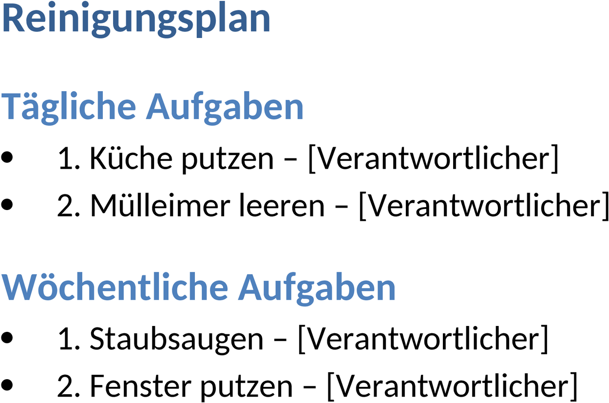 Reinigungsplan als Word-Dokument
