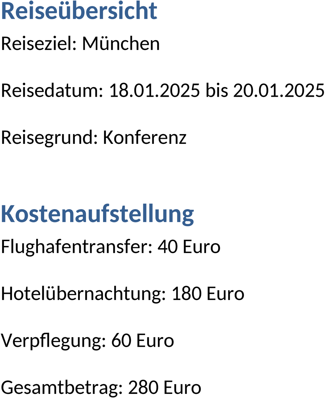 Word-Vorlage für Reisekostenabrechnung