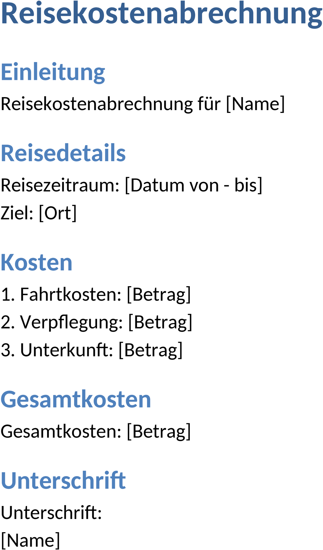 Reisekostenabrechnung Word Vorlage