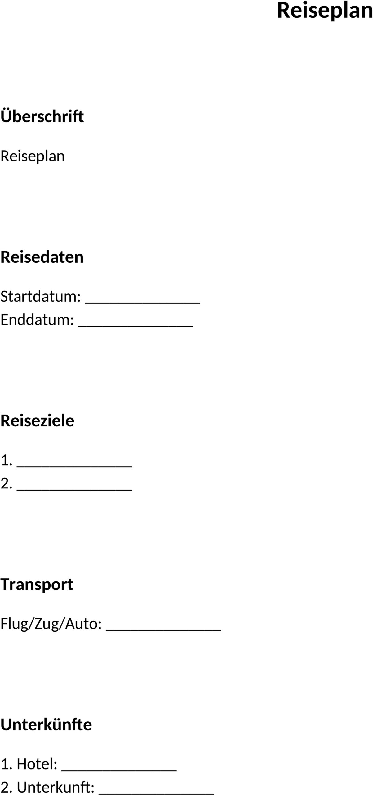 Reiseplan als Word-Dokument