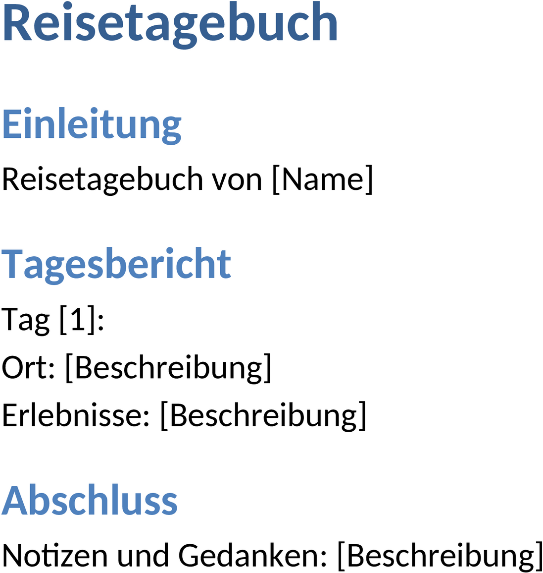 Reisetagebuch Vorlage für Detaillierte Reiseerlebnisse