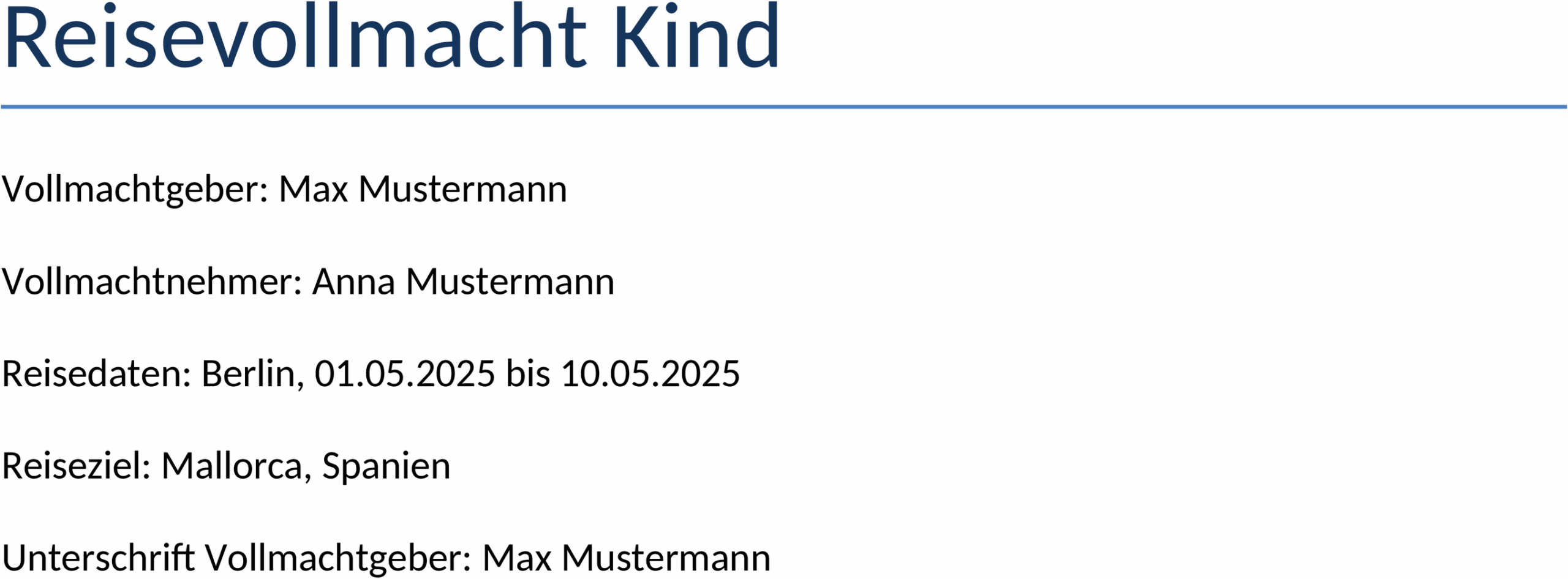 Word-Dokument Reisevollmacht für Kinder