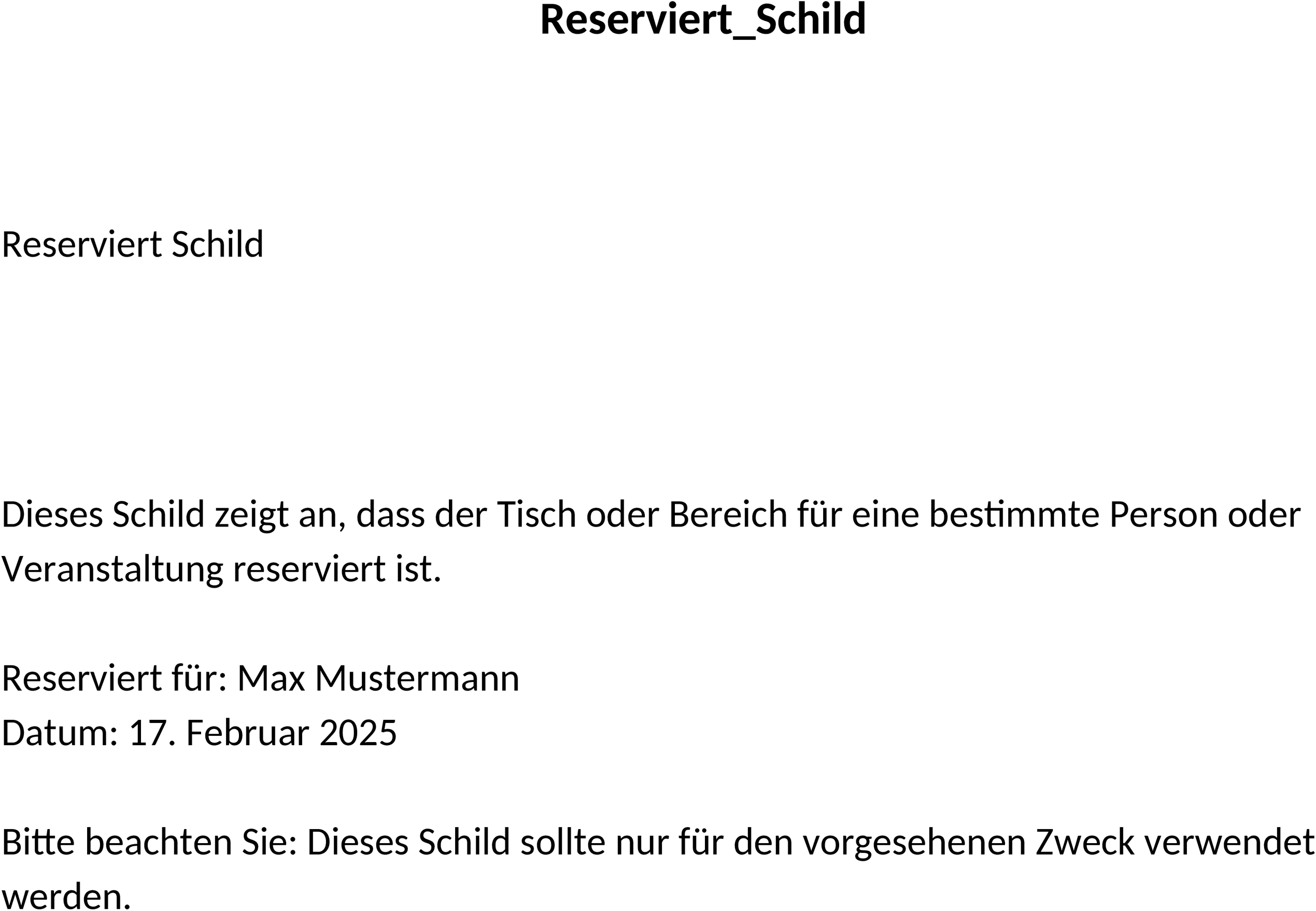Reserviert Schild Word Vorlage