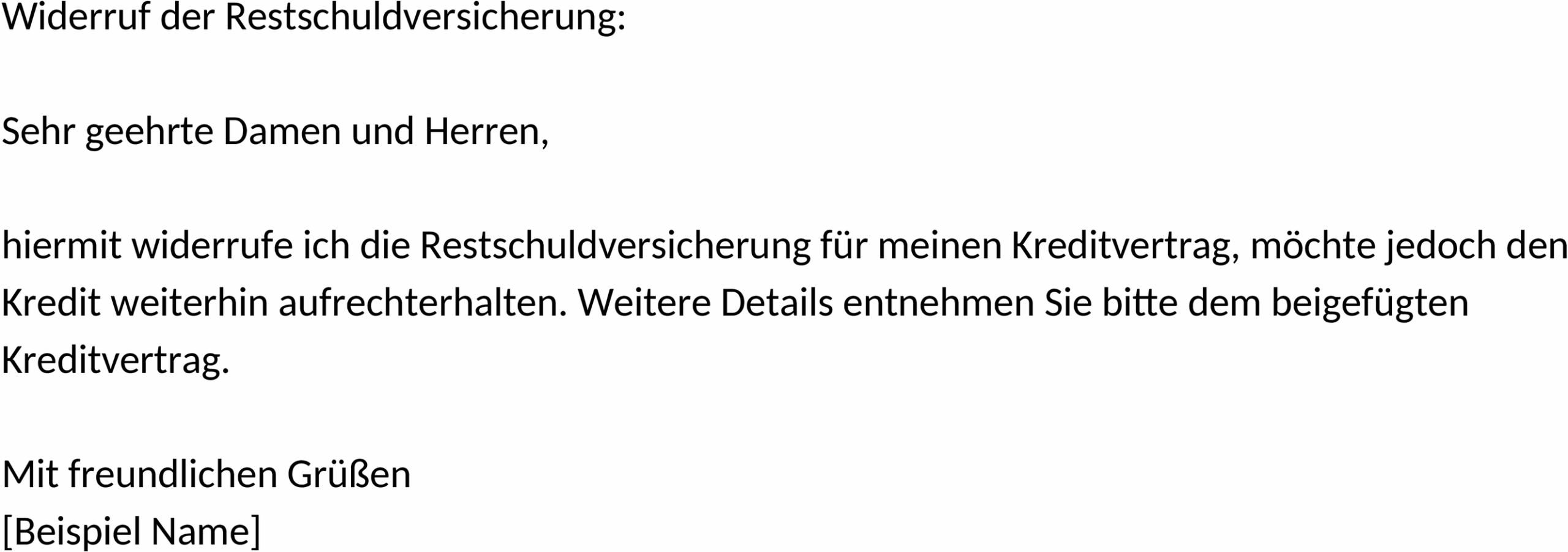 Restschuldversicherung widerrufen und Kredit behalten - Word-Dokument