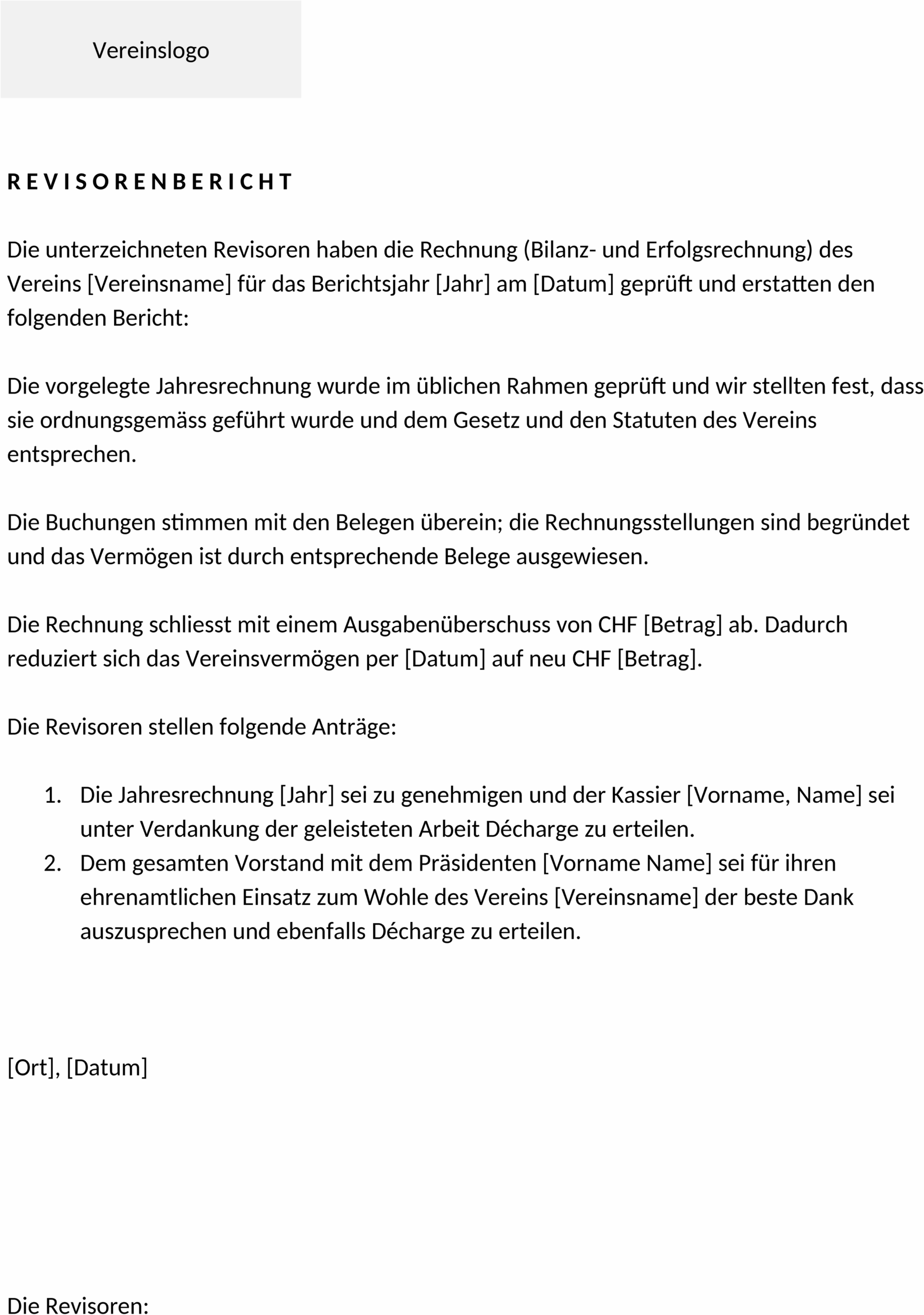 Revisionsbericht Word-Vorlage