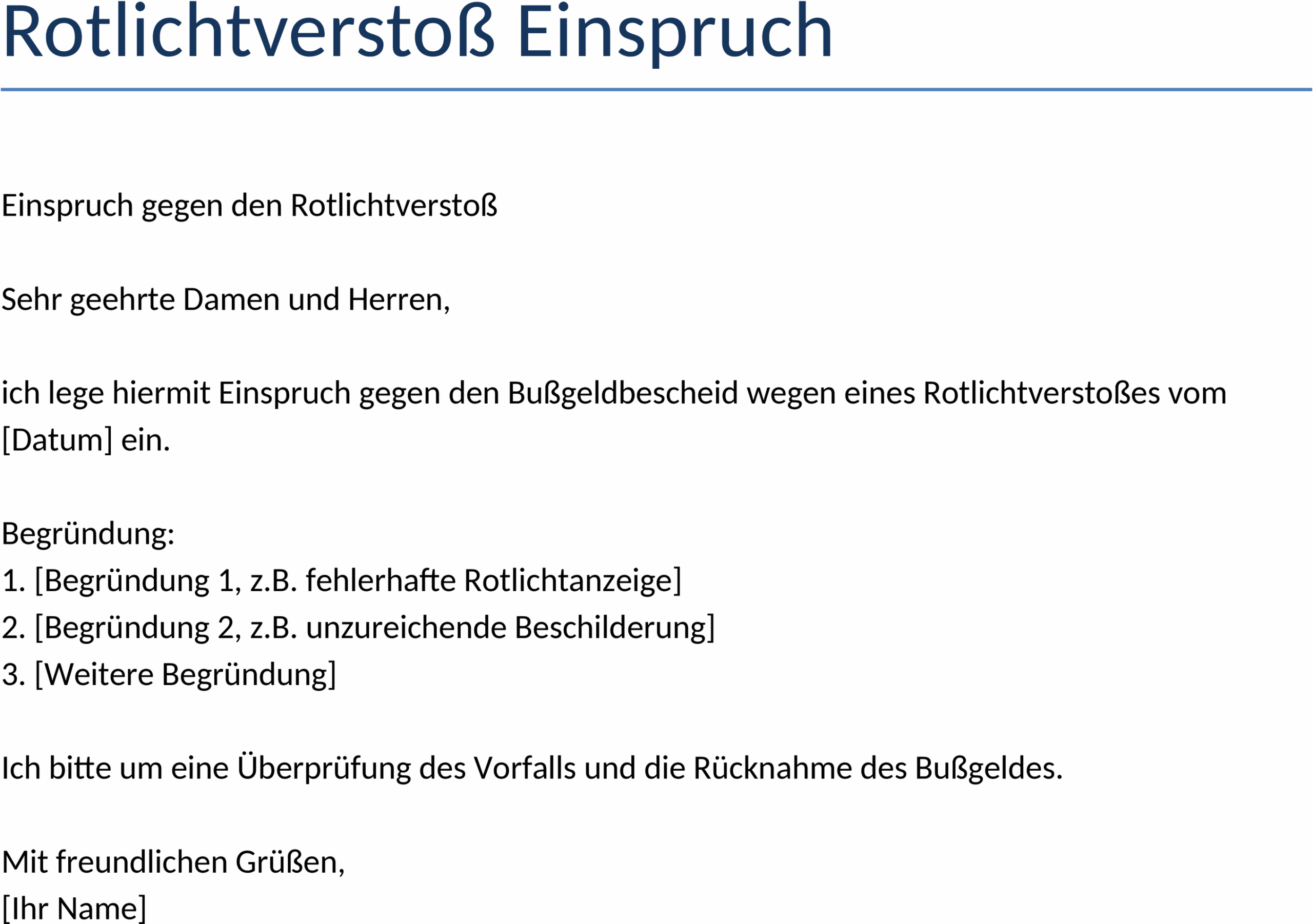 Rotlichtverstoss Einspruch Word-Dokument