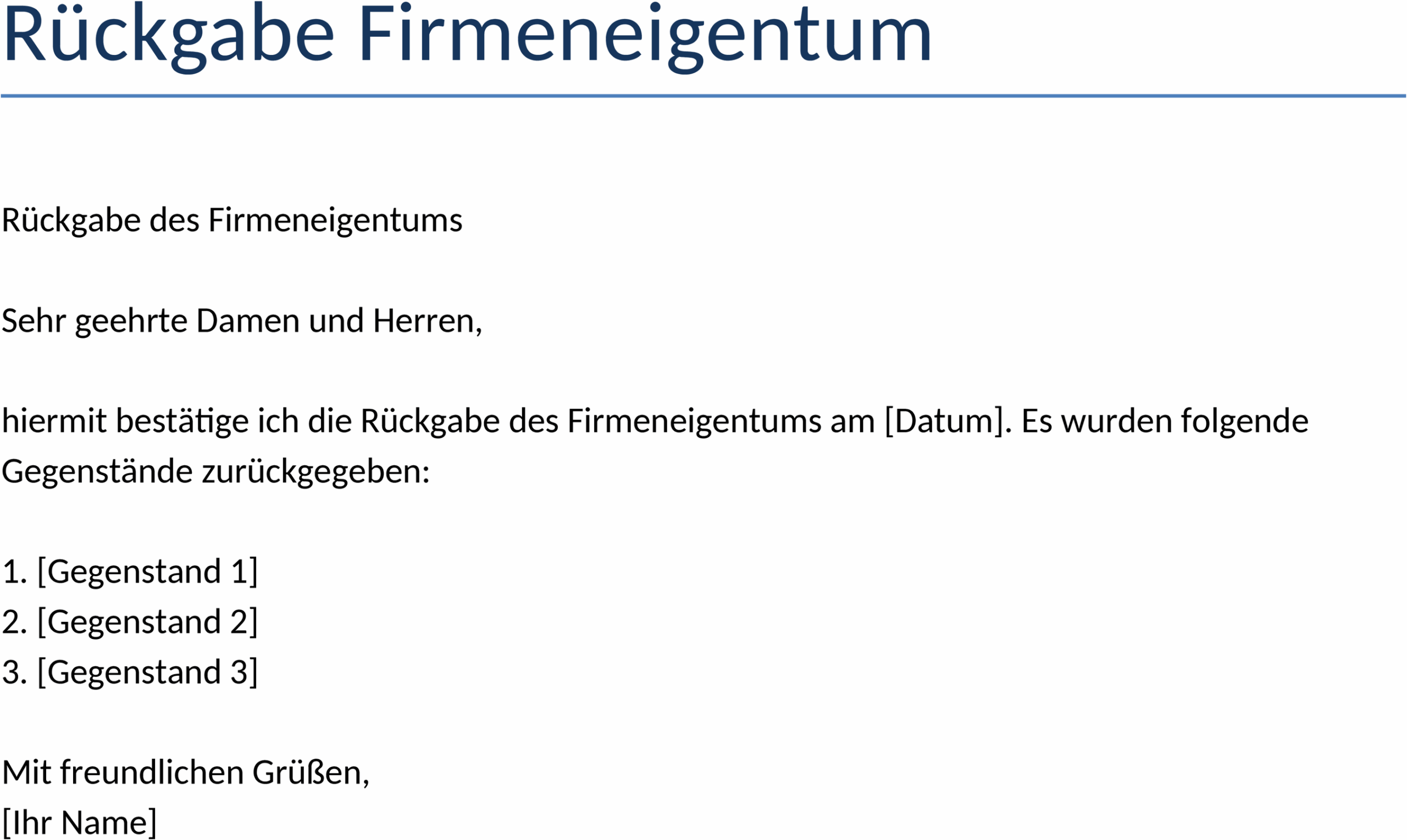 Word-Dokument zur Rückgabe von Firmeneigentum